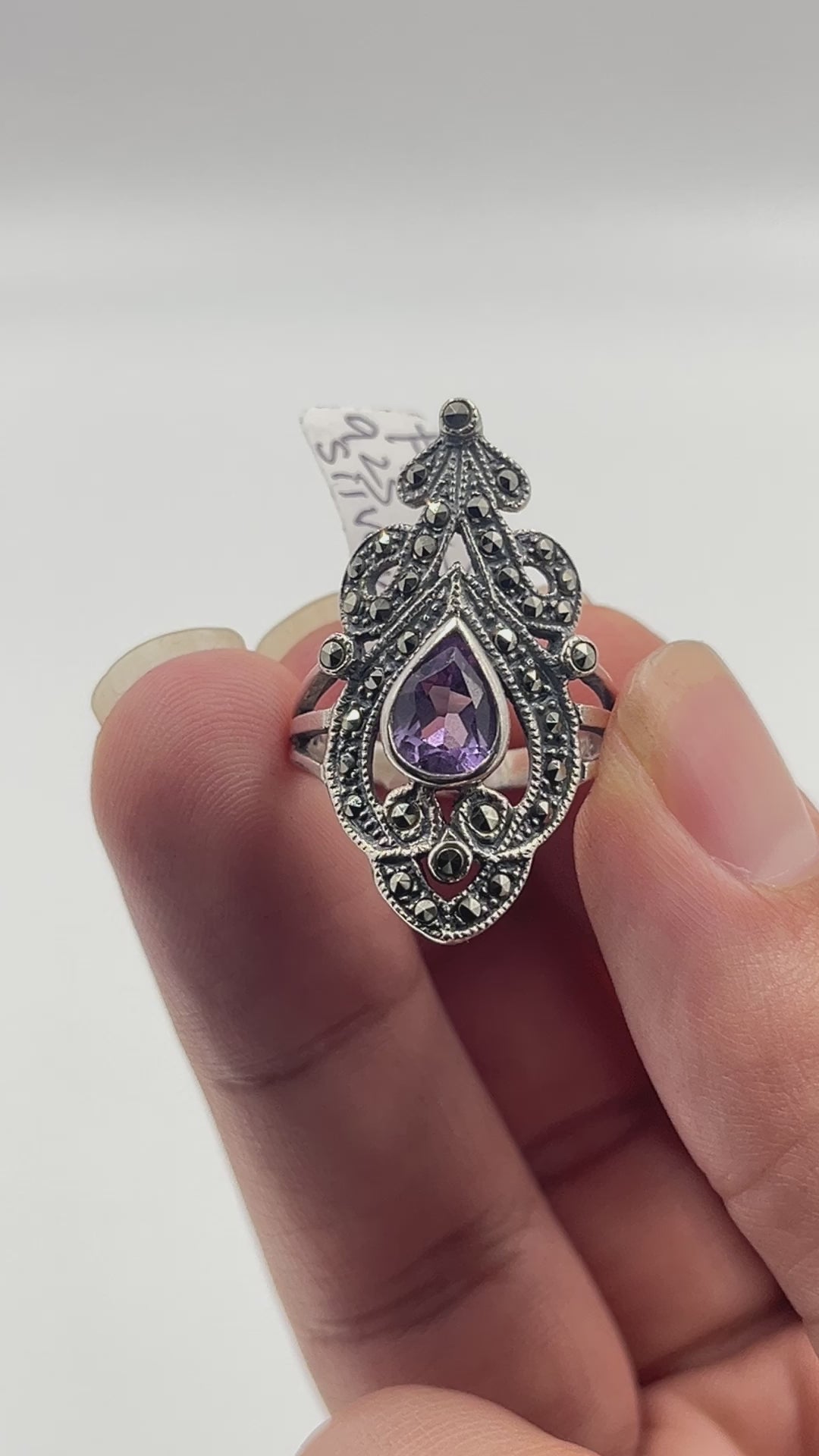 Sterling Silver Vintage Amethyst Marcasite Ring