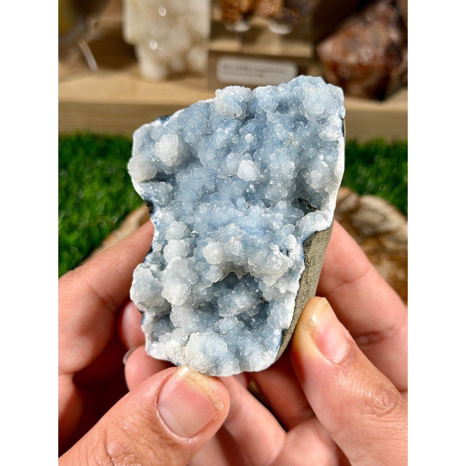 Blue Chalcedony with Druzy | 6.6 oz | Sparkly Blue Crystal Cluster