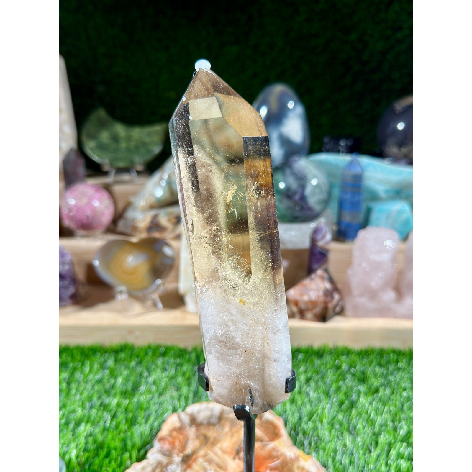 Smoky Citrine Polished Rough Point on Stand | 1 lb 1.9 oz | Statement Crystal