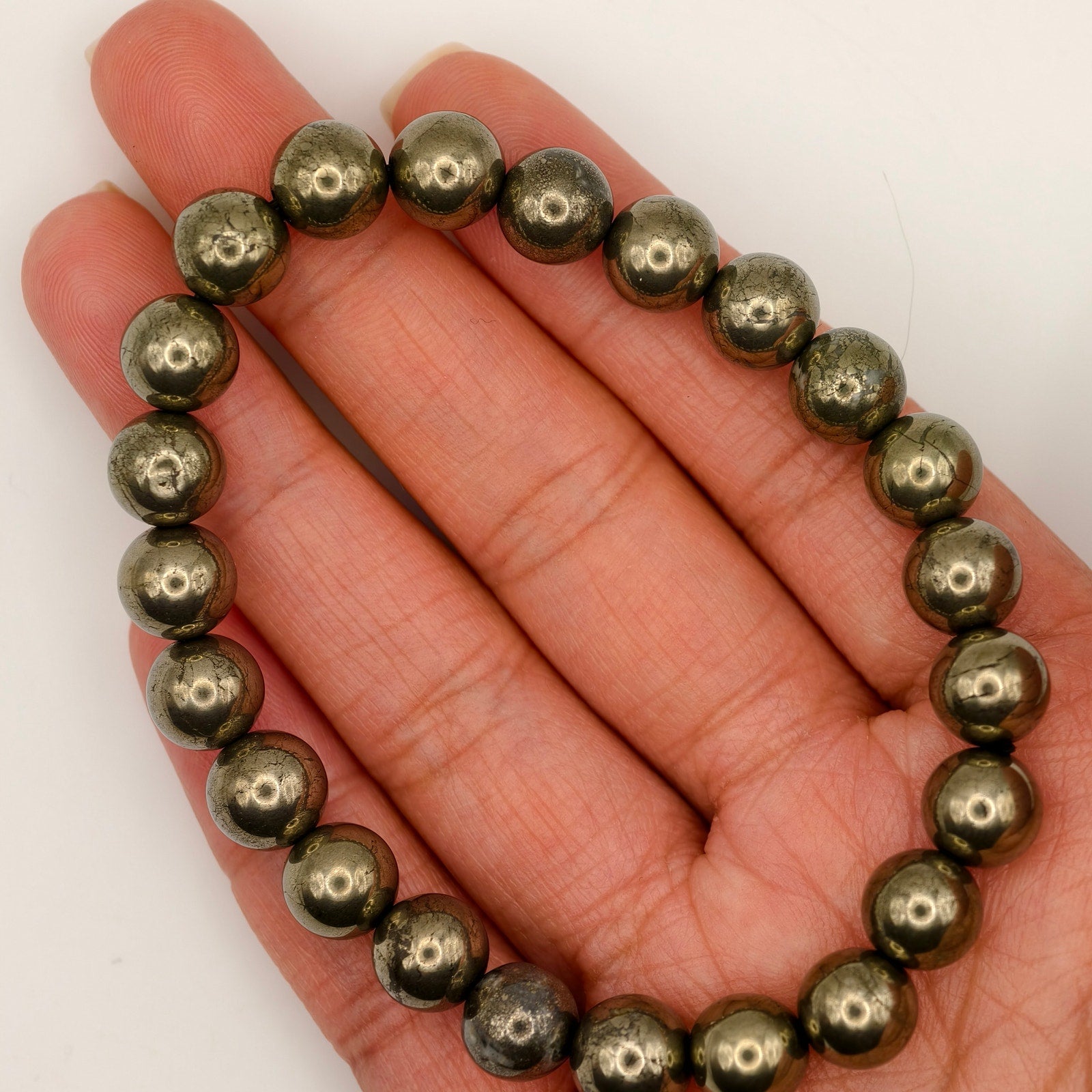 Natural Pyrite Crystal Bracelet  8.5mm Beads