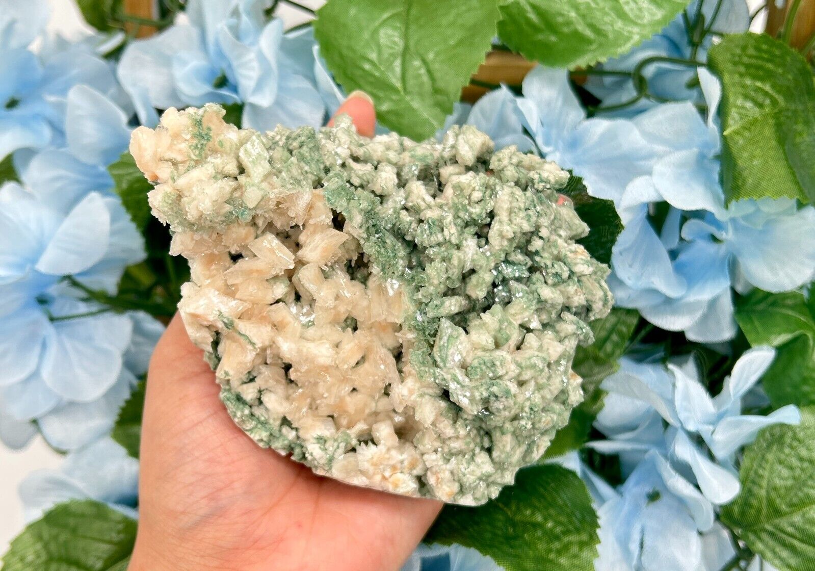 Green Stilbite & Peach Apophyllite Crystal Specimen - 1 Pound & 2.3 Ounces