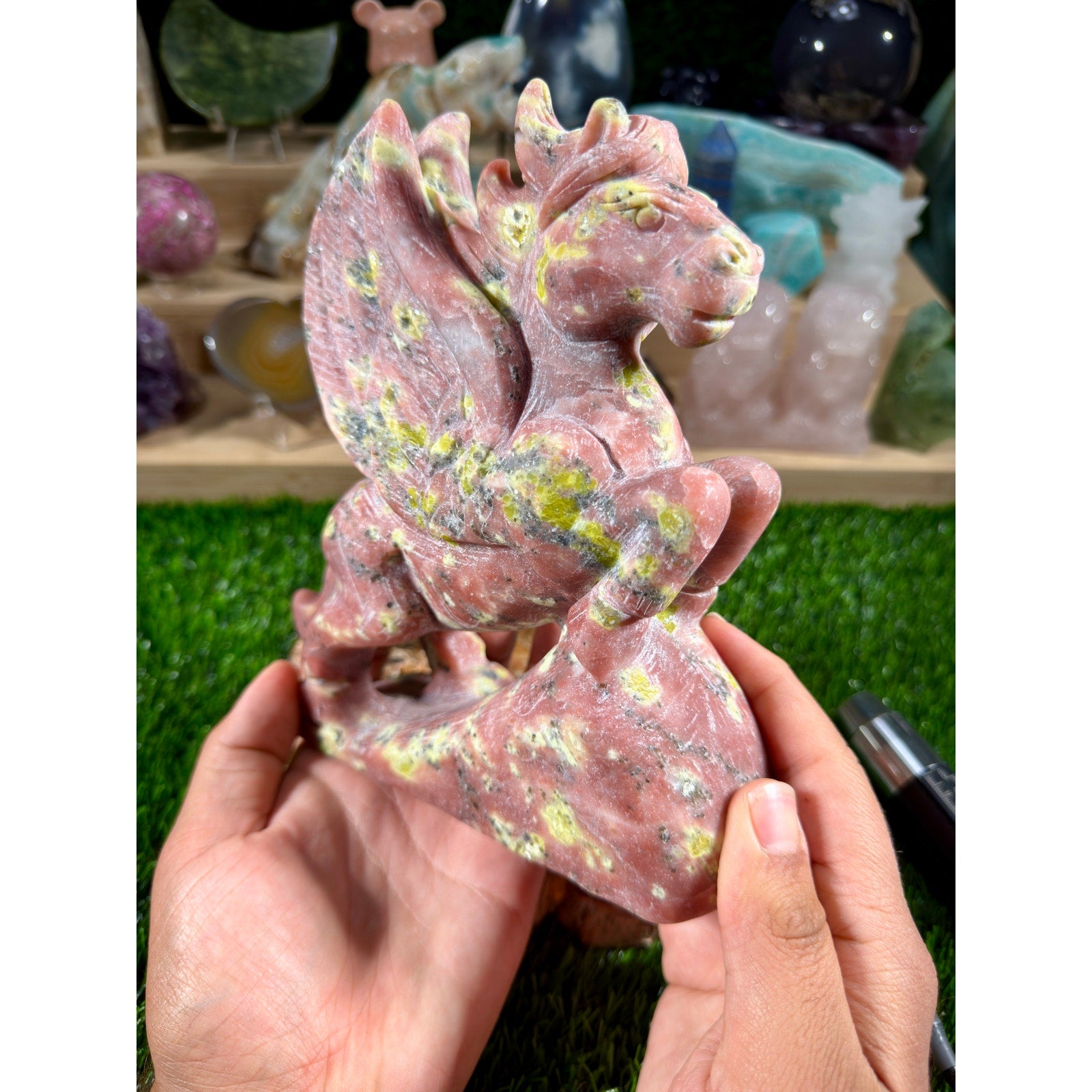 Plum Blossom Pegasus Carving | 3 lb 13.6 oz | Red Aventurine & Serpentine