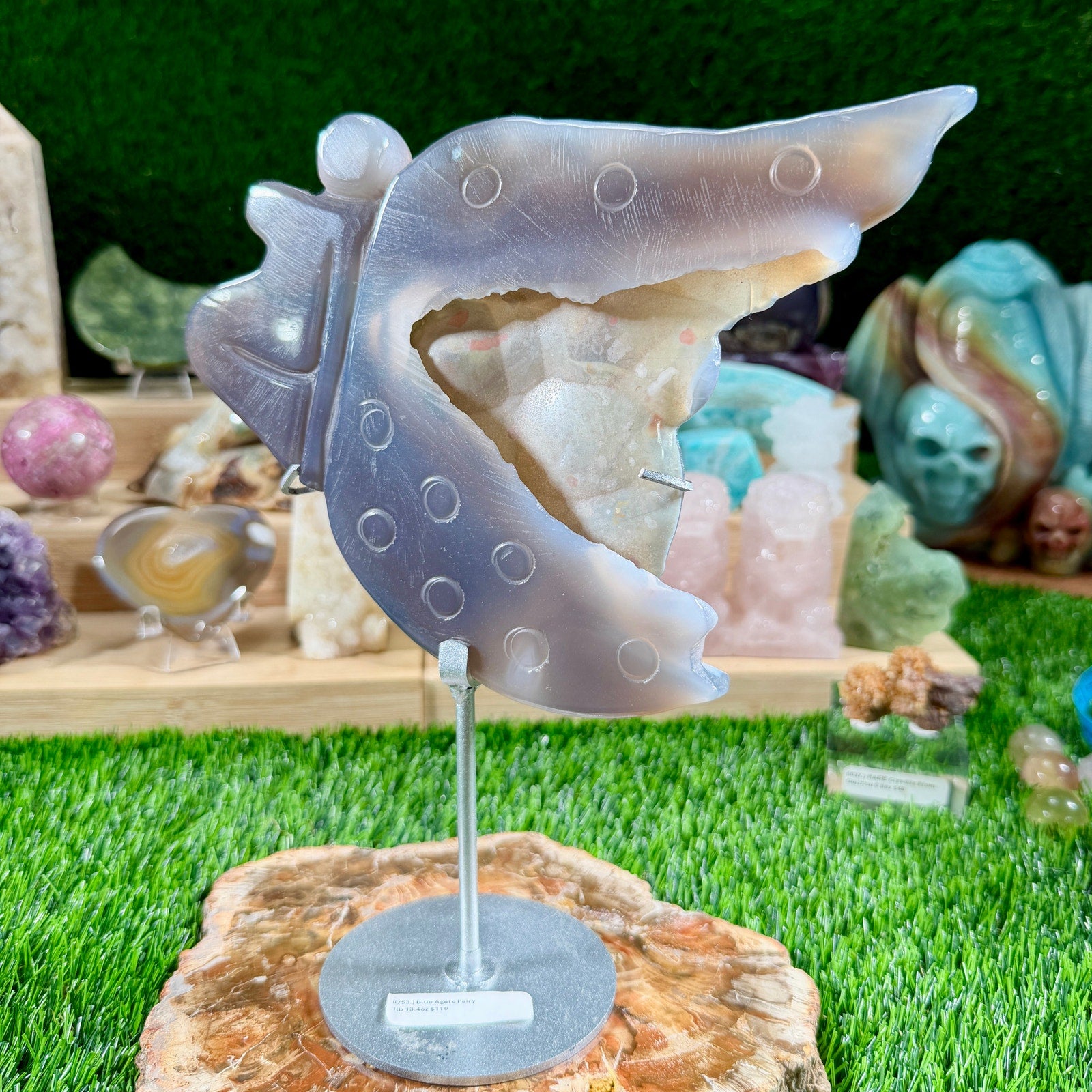 Blue Agate Fairy with Stand | 1 lb 13.4 oz  | 8.5 Inch Crystal Display Carving