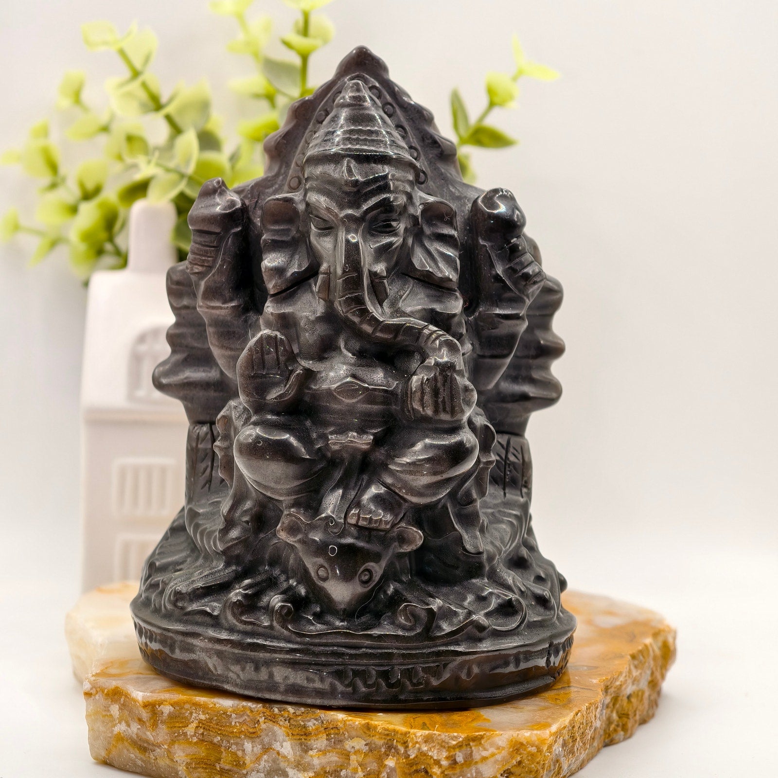 1LB 7.5oz Silver Sheen Obsidian Ganesha