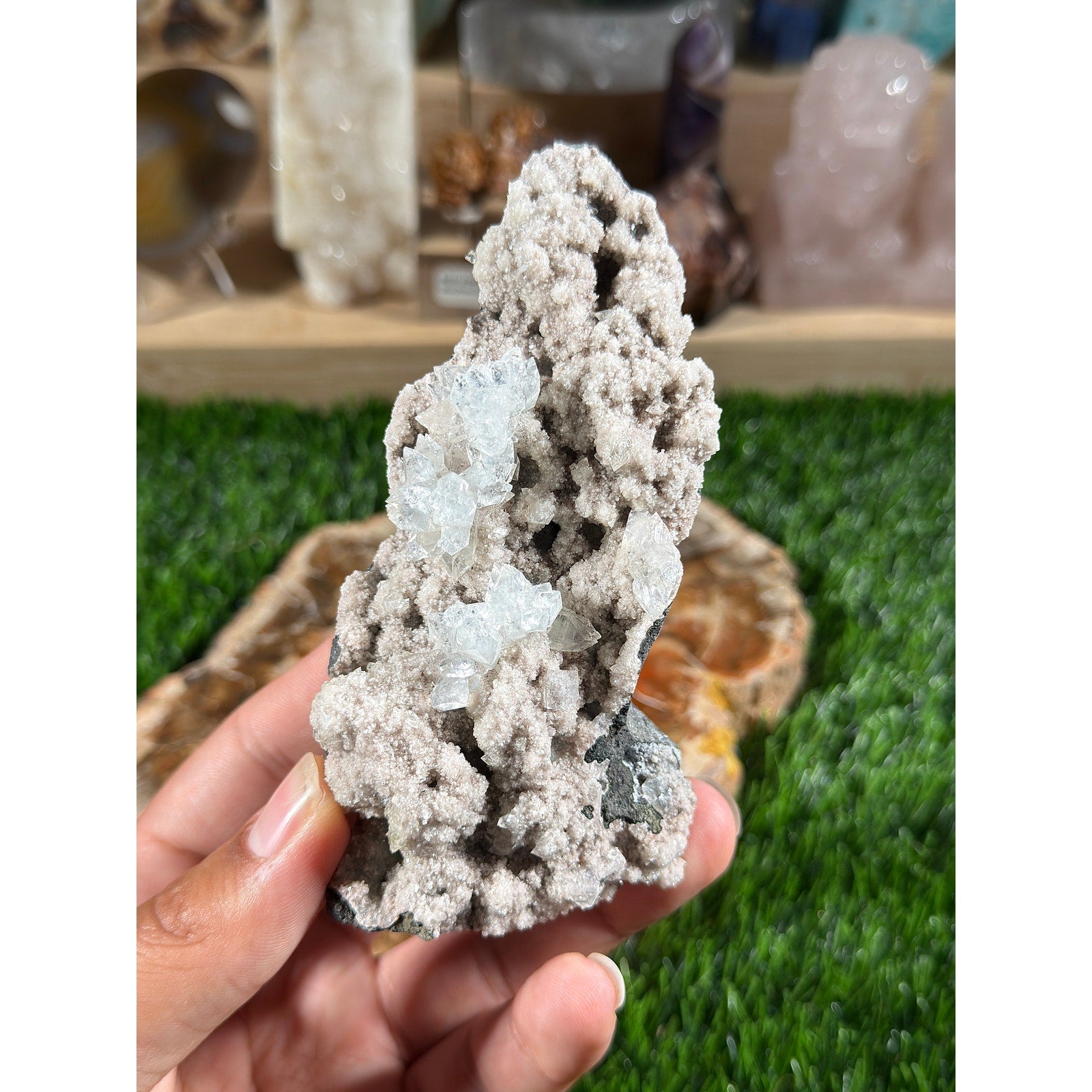 Rare Flowered Apophyllite on Chalcedony | 7.5 oz | Sparkly Crystal Cluster