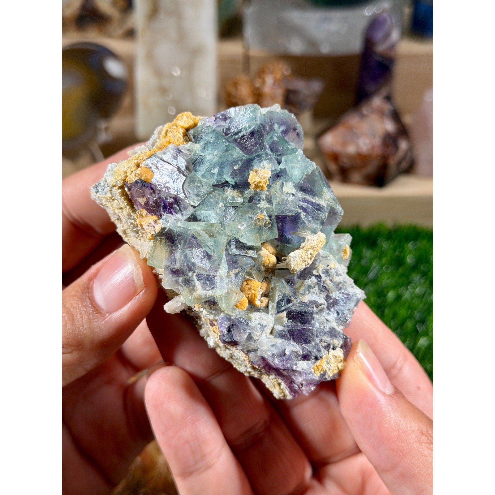 Bi-Color Fluorite with Quartz & Pyrite | 6.1 oz / 173 g | UV-Reactive Crystal Cluster