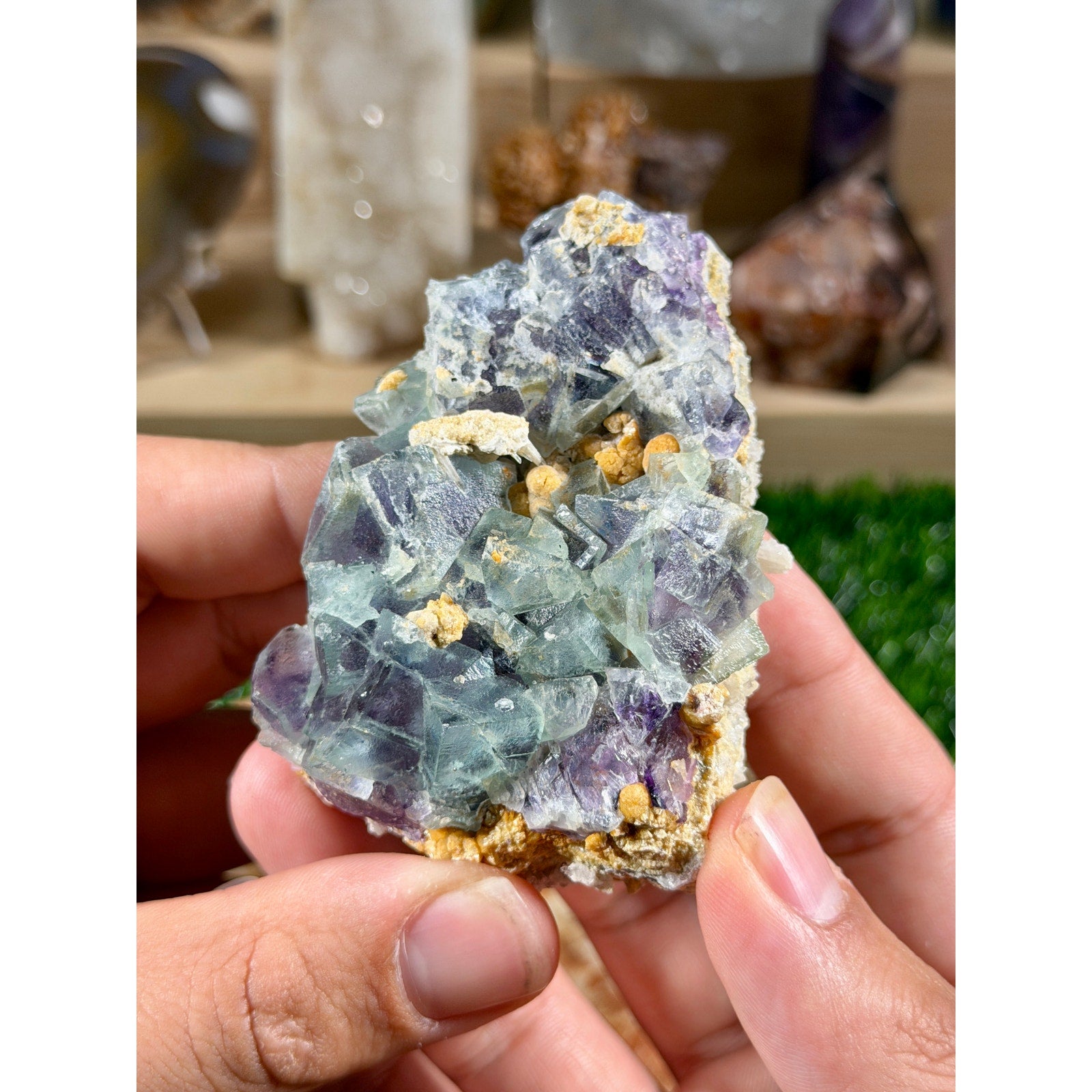 Bi-Color Fluorite with Quartz & Pyrite | 6.1 oz / 173 g | UV-Reactive Crystal Cluster