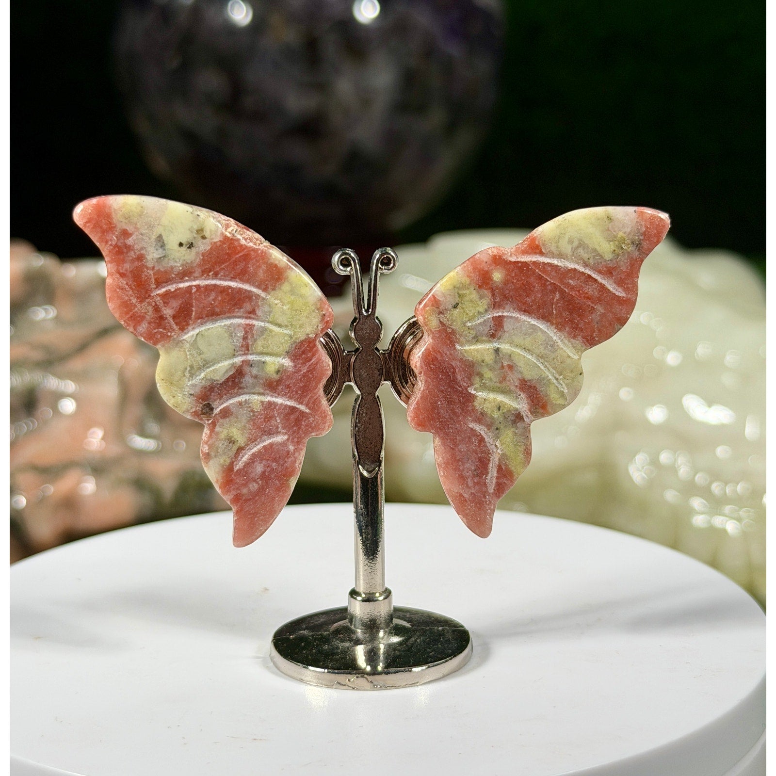 Plum Blossom Butterfly Wings Red Aventurine & Serpentine Crystal