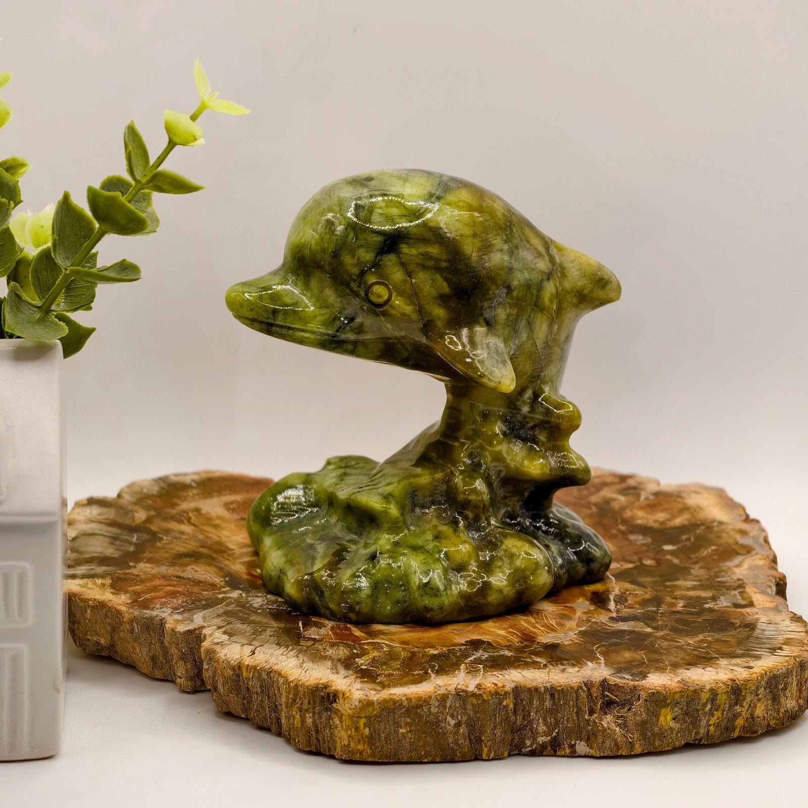 1LB+ Jade Serpentine Crystal Dolphin