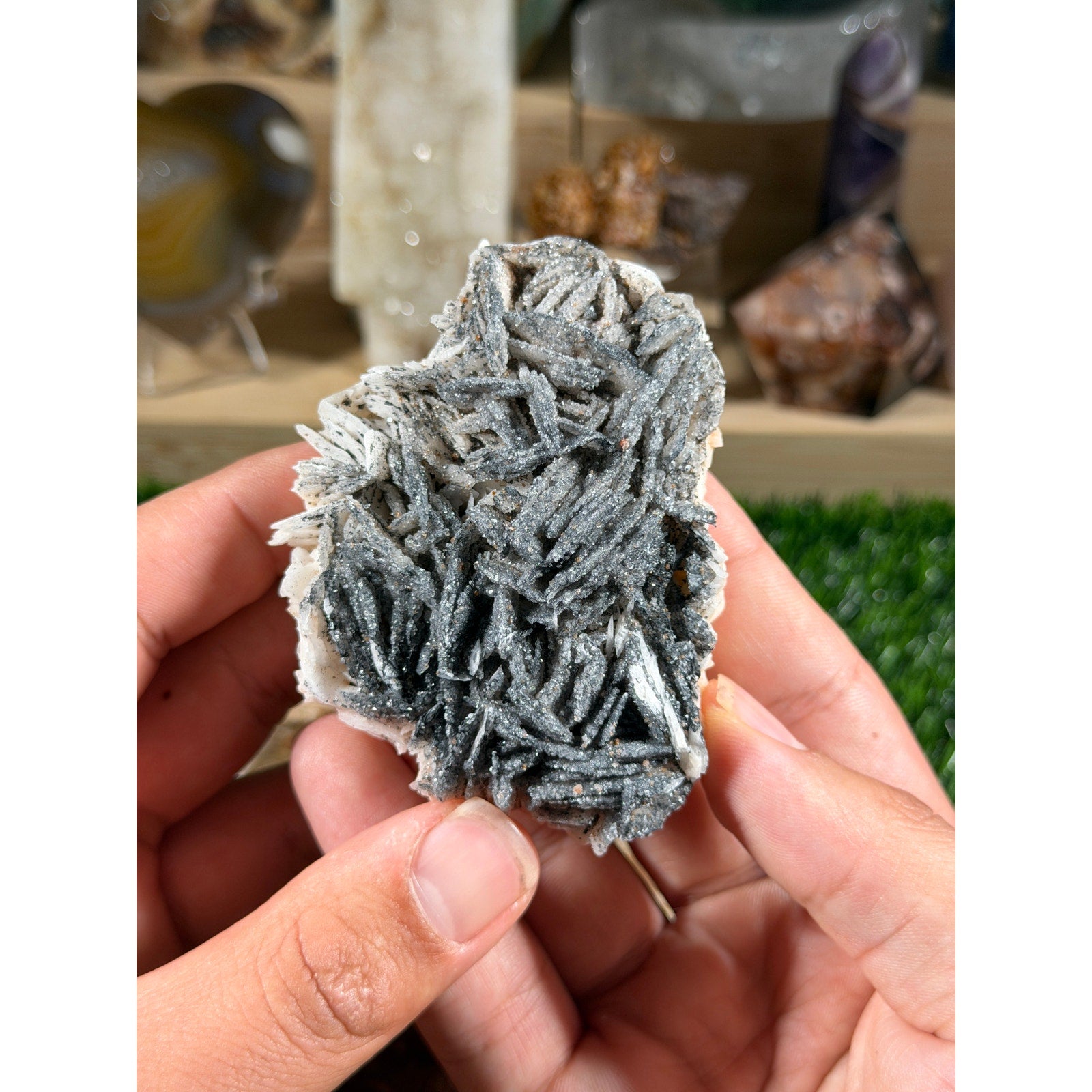 Hematite-Included Barite with Sugar Druzy | 8.3 oz | Sparkly Bladed Crystal