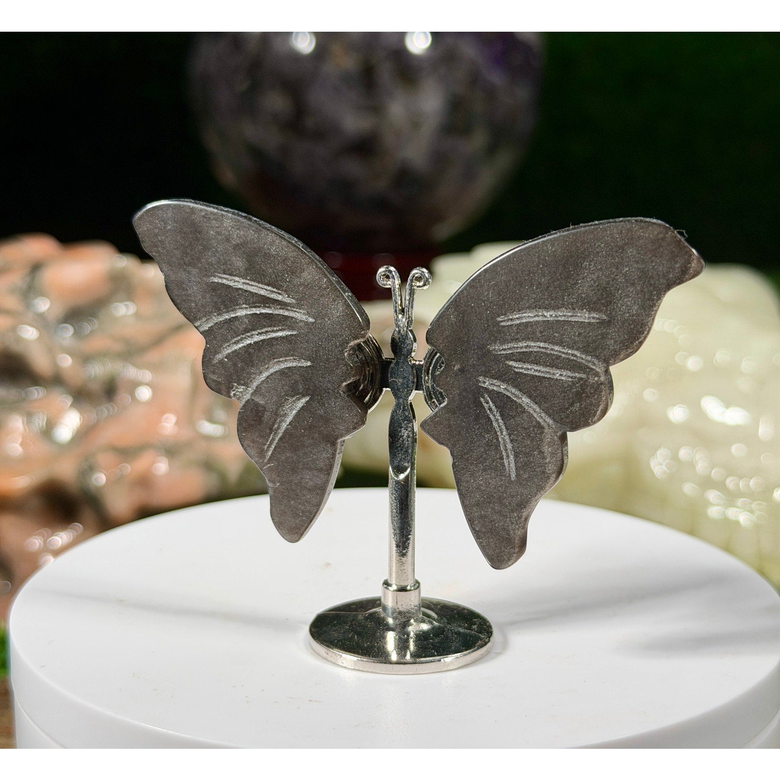 Silver Sheen Obsidian Crystal Butterfly Wings