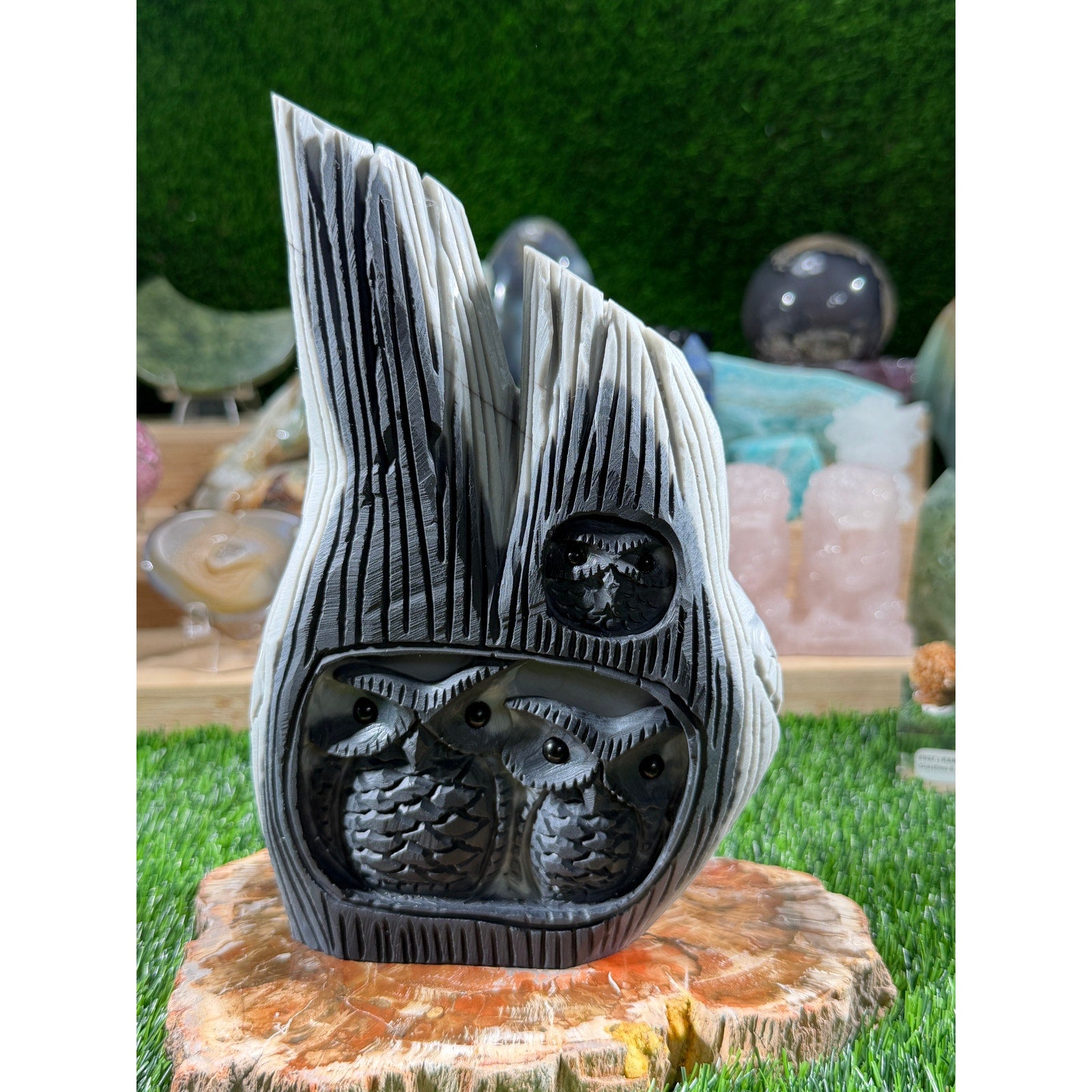 Tai Chi Jasper Owl Family | 3 lb 13.4 oz | 7.5 Inch Statement Crystal Carving