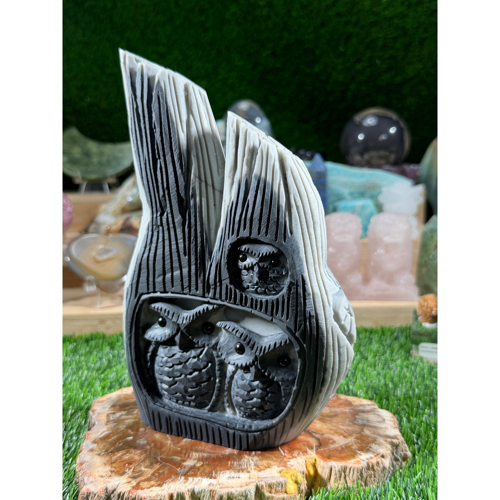 Tai Chi Jasper Owl Family | 3 lb 13.4 oz | 7.5 Inch Statement Crystal Carving