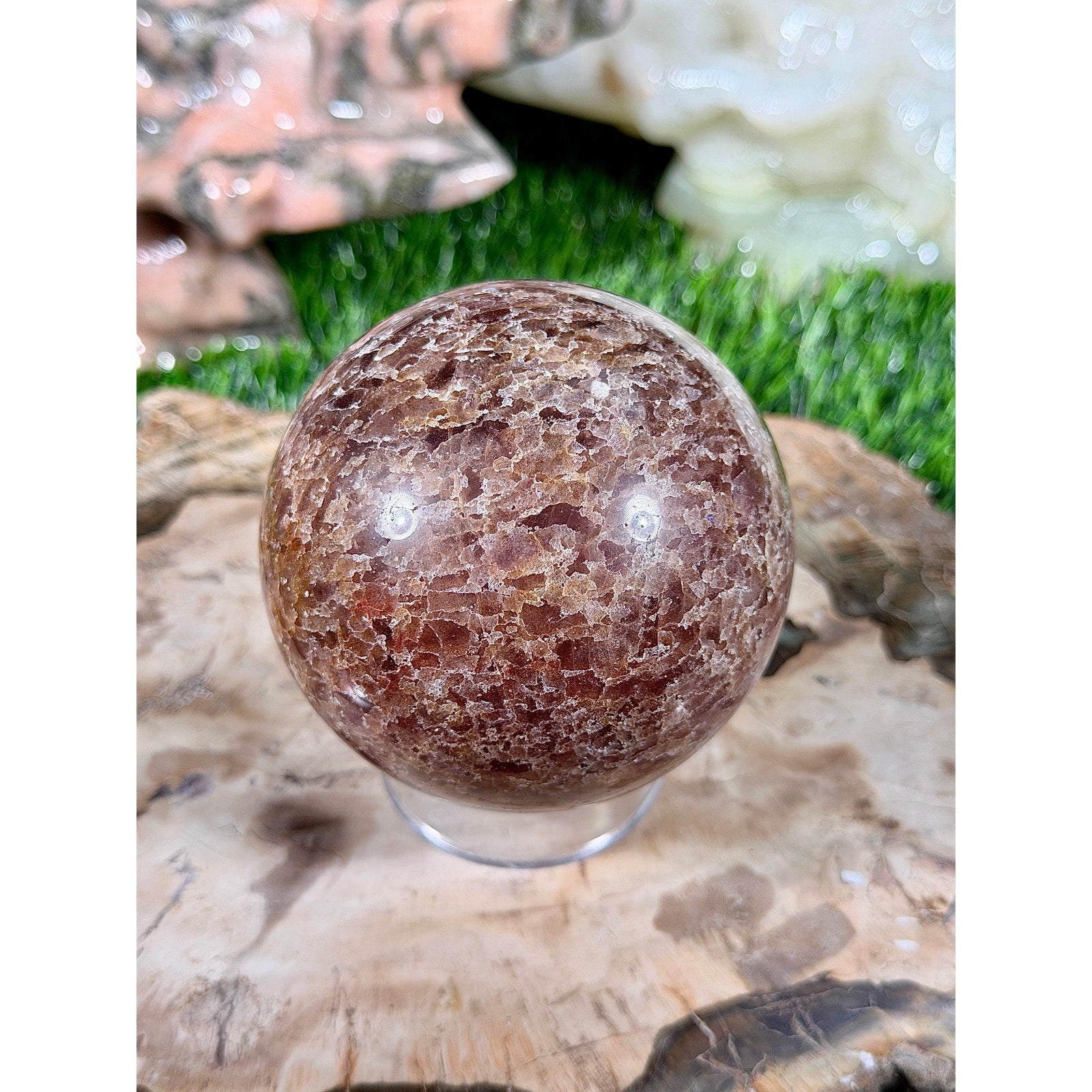 71mm Red Sunstone Crystal Sphere 1 lb 2.3 oz