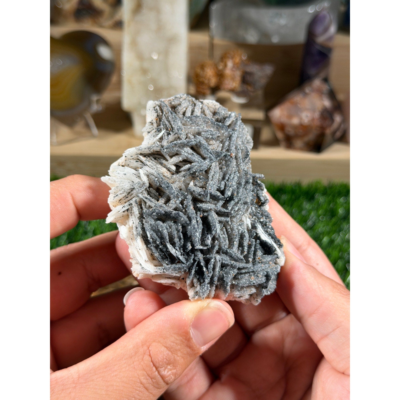 Hematite-Included Barite with Sugar Druzy | 8.3 oz | Sparkly Bladed Crystal