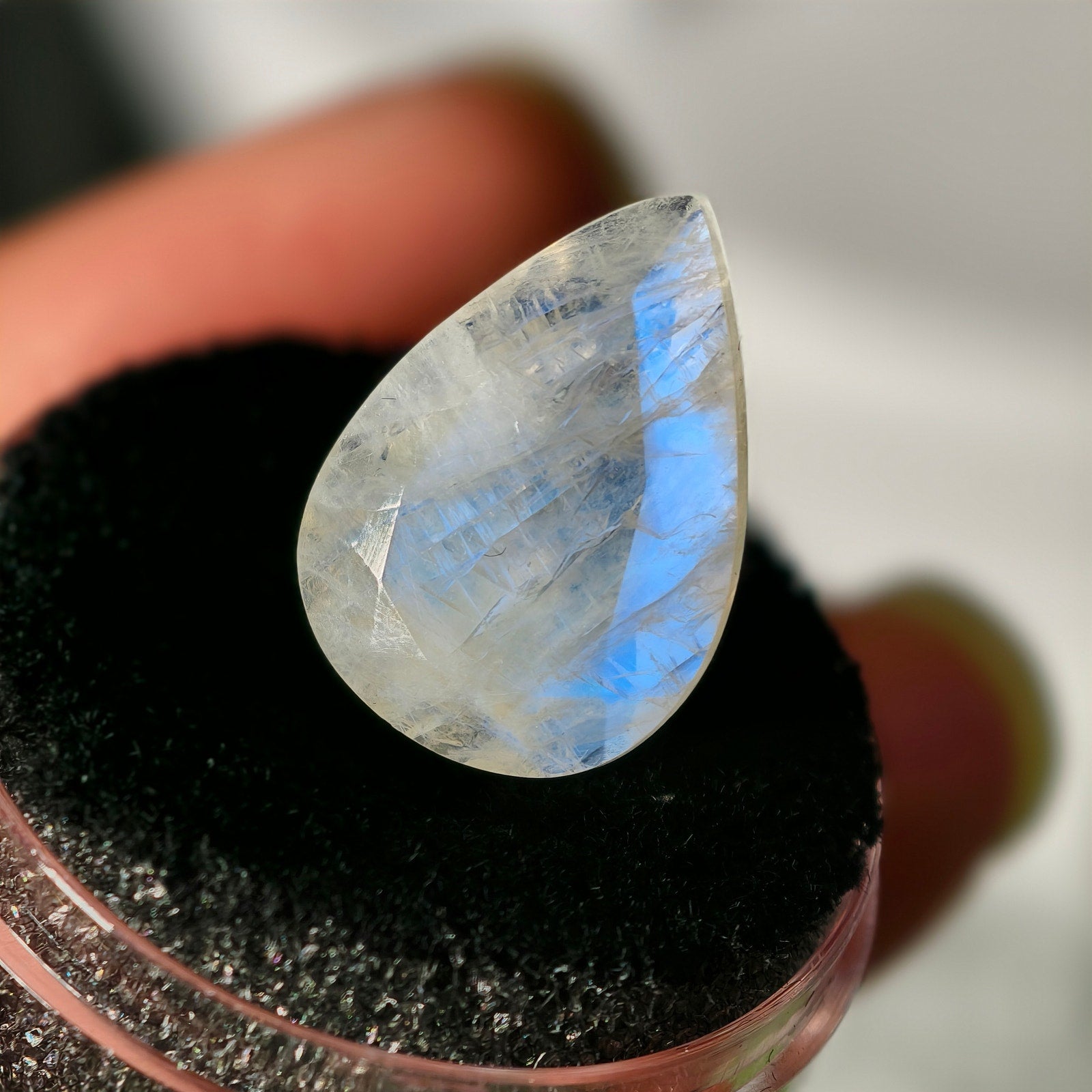 6.40ct Rainbow Moonstone Gemstone, India, Pear Cut