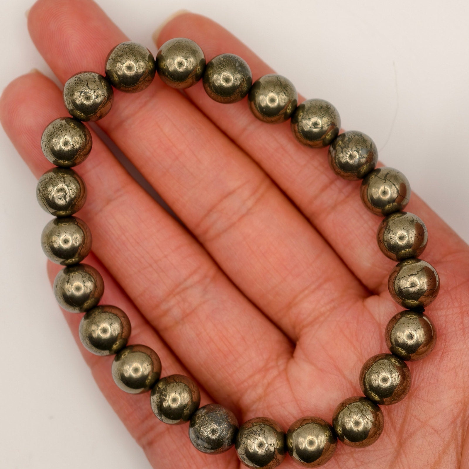 Natural Pyrite Crystal Bracelet  8.5mm Beads
