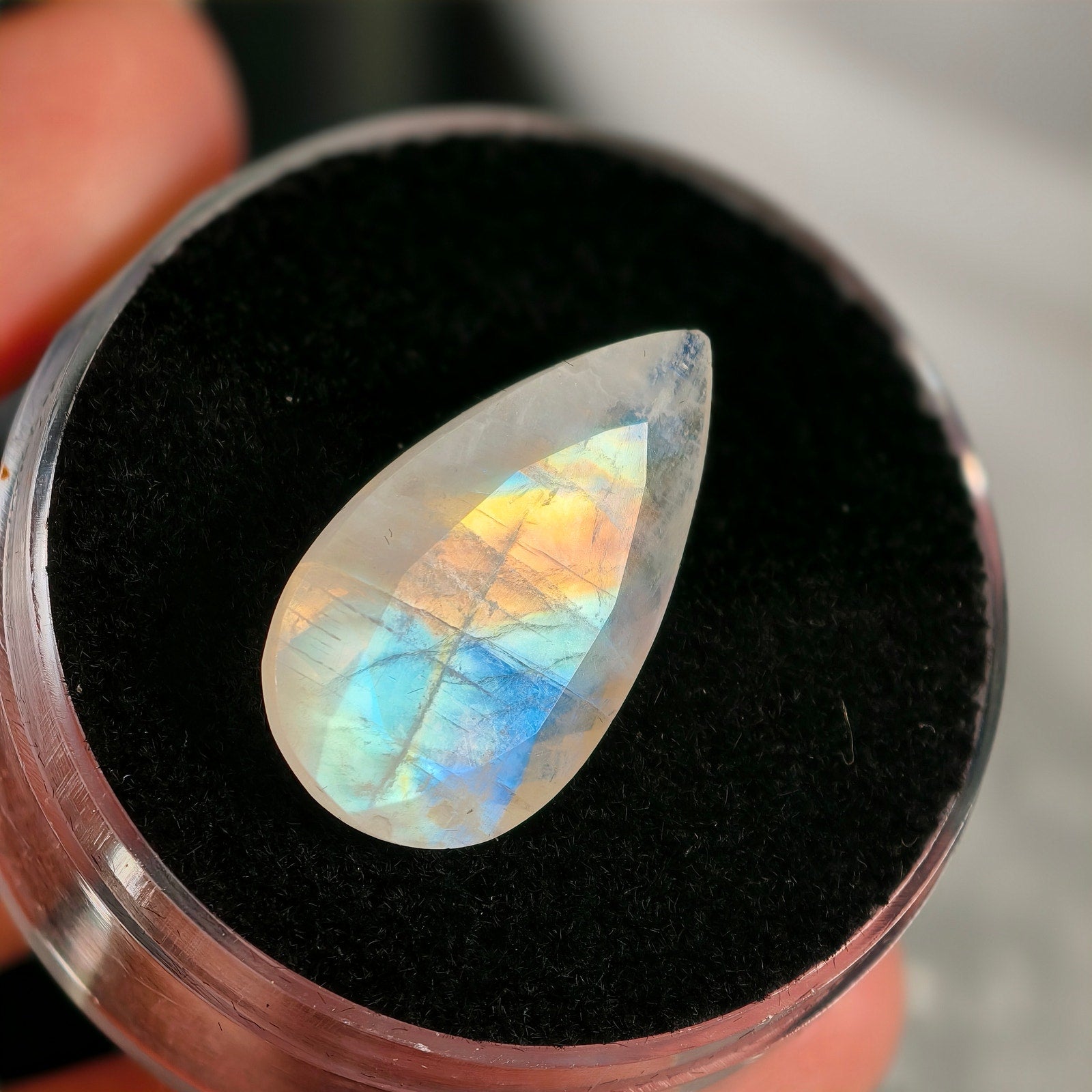 9ct Indian Rainbow Moonstone Gemstone Pear Cut