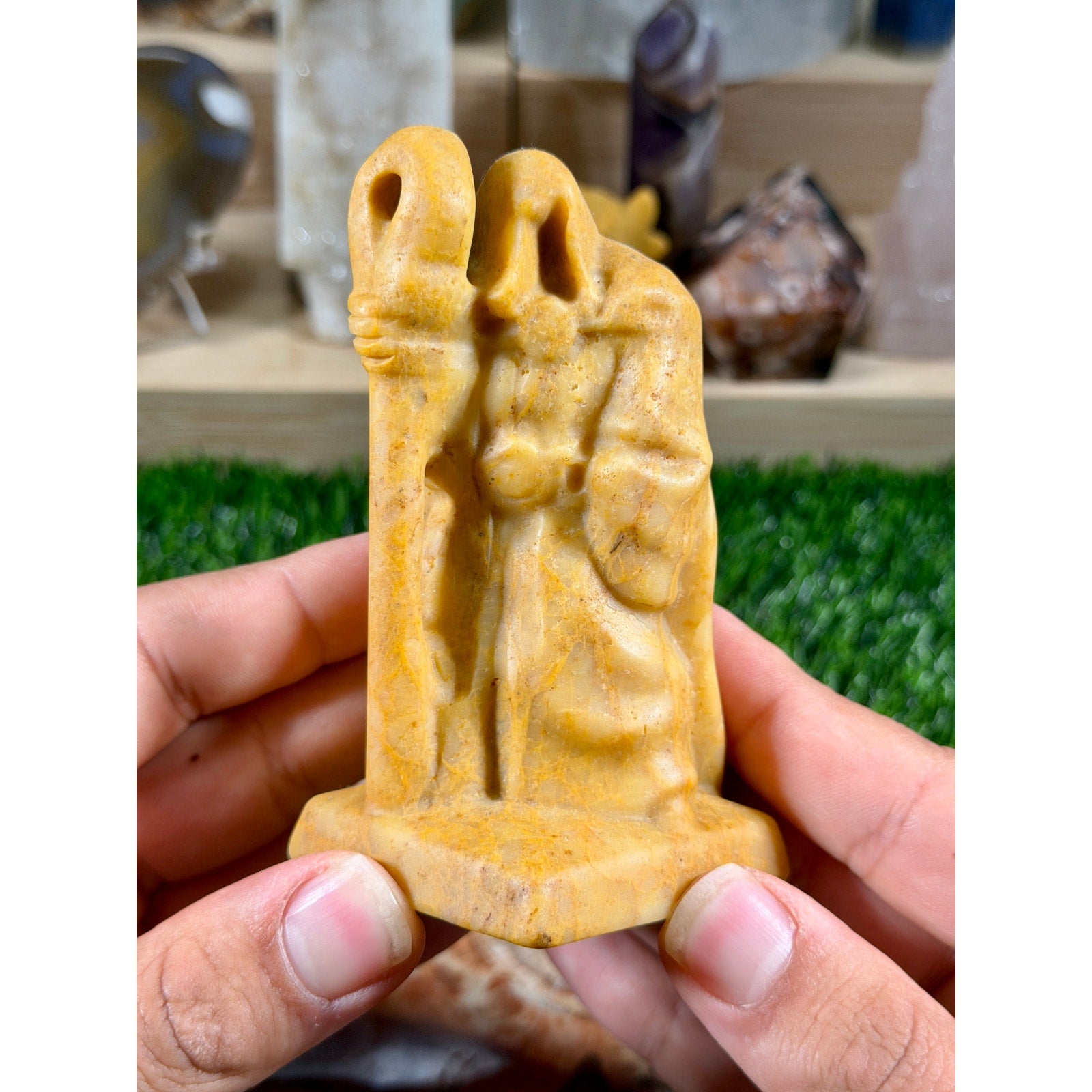 Yellow Jasper Grim Reaper Carving | 10.9 oz | Spooky Crystal Display Piece
