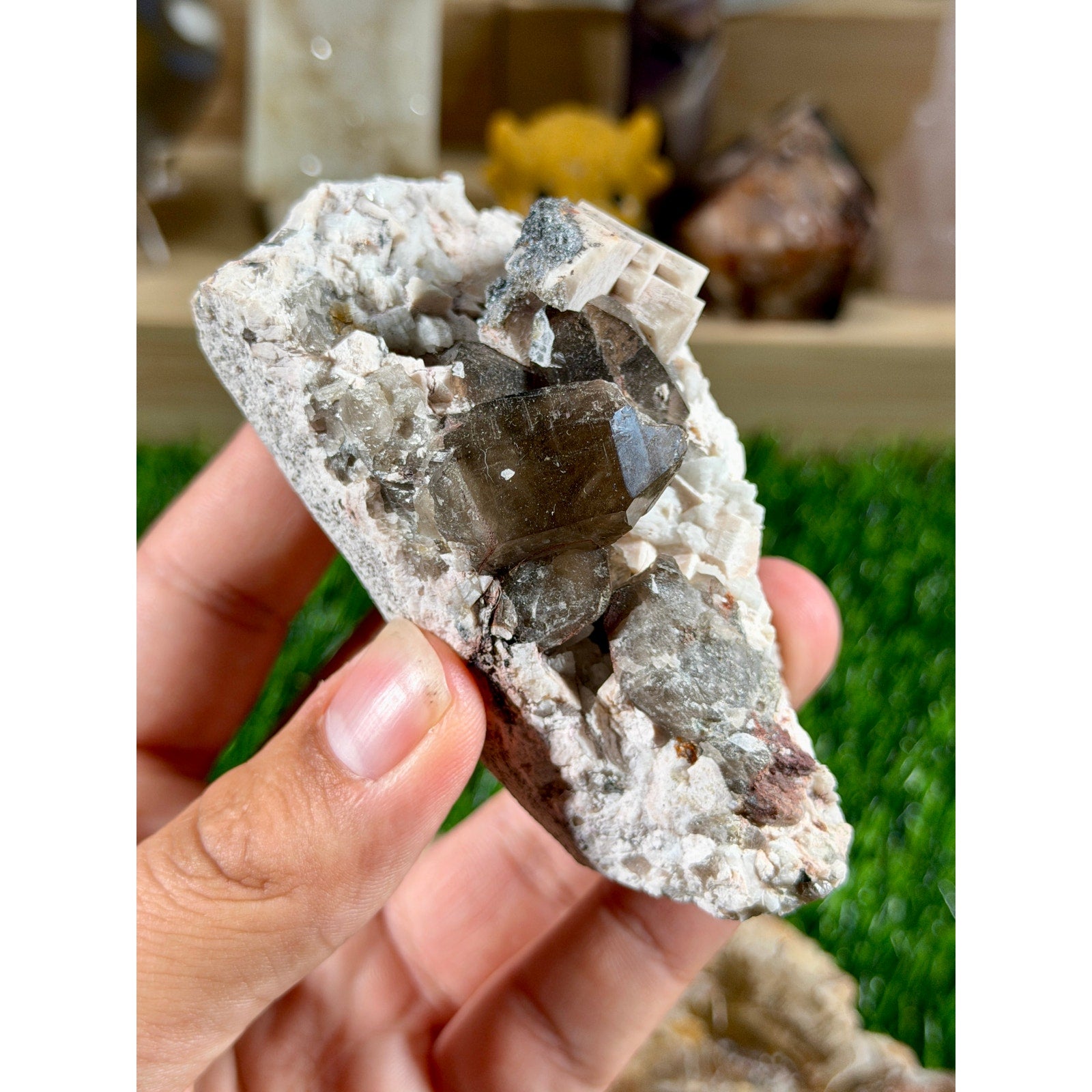 Smoky Quartz with Fanta Garnet & Hyalite Fujian, China