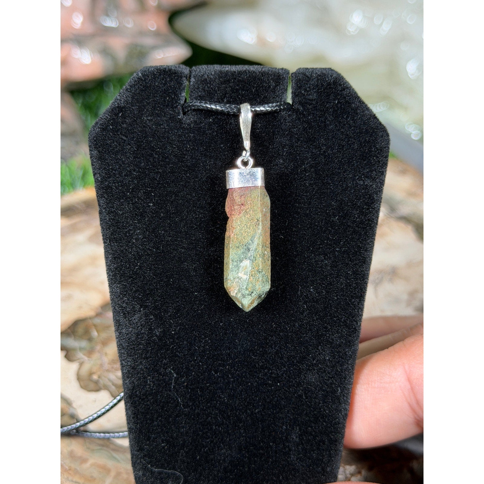 Sterling Silver Garden Quartz Pendant w/ FREE 19in Black Cord Necklace