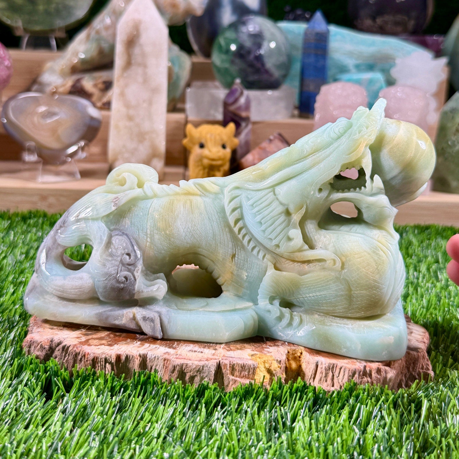 Caribbean Calcite Pixiu Mythical Creature | 1 lb 9.1 oz | 6in Crystal Carving