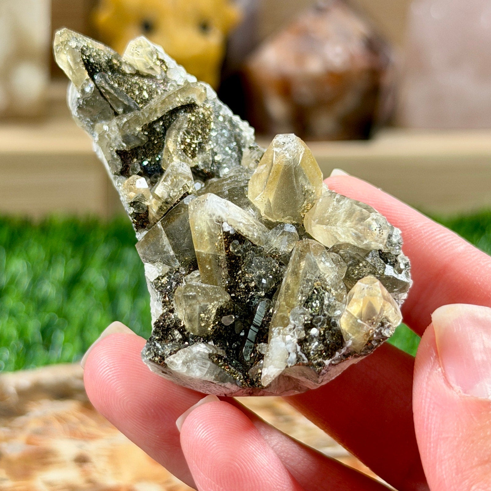 RARE Dogtooth Calcite With Pyrite Crystal Cluster from Hubei China 2 oz