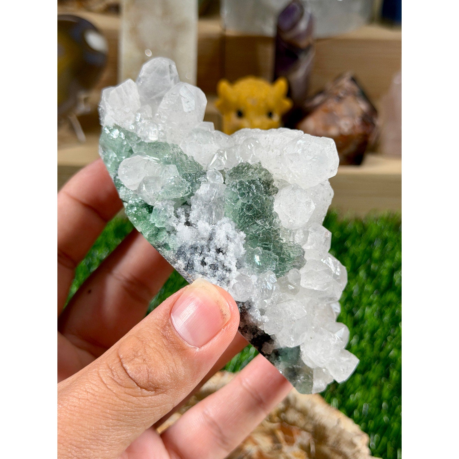 Green Fluorite on Calcite China, 12.1 oz (343g)