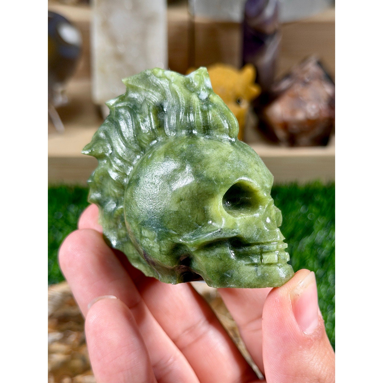 Serpentine Jade Skull | 5.2 oz / 147 g | Green Carved Crystal Skull