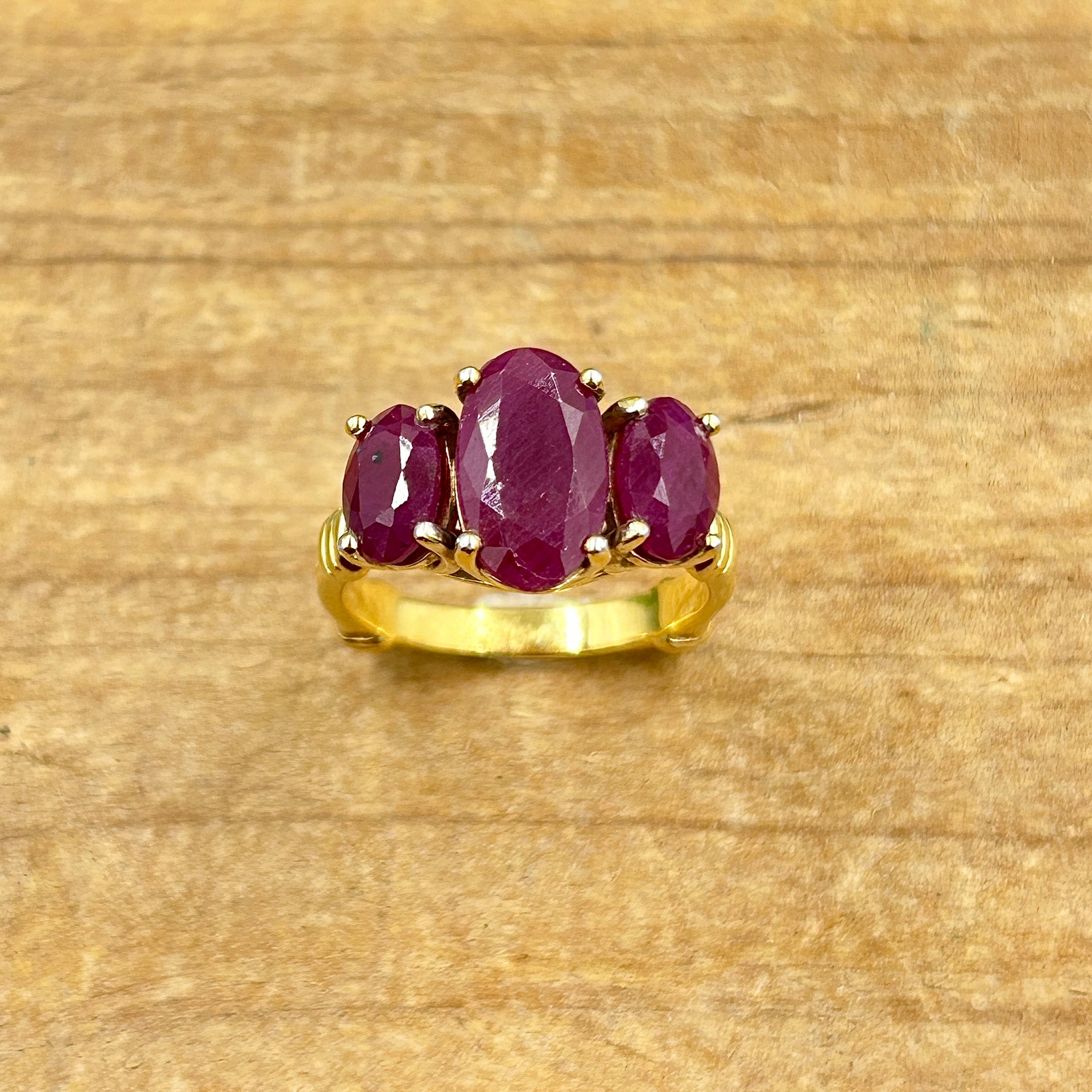Sterling Silver Gold Plated 4ctw Ruby 3-Stone Ring