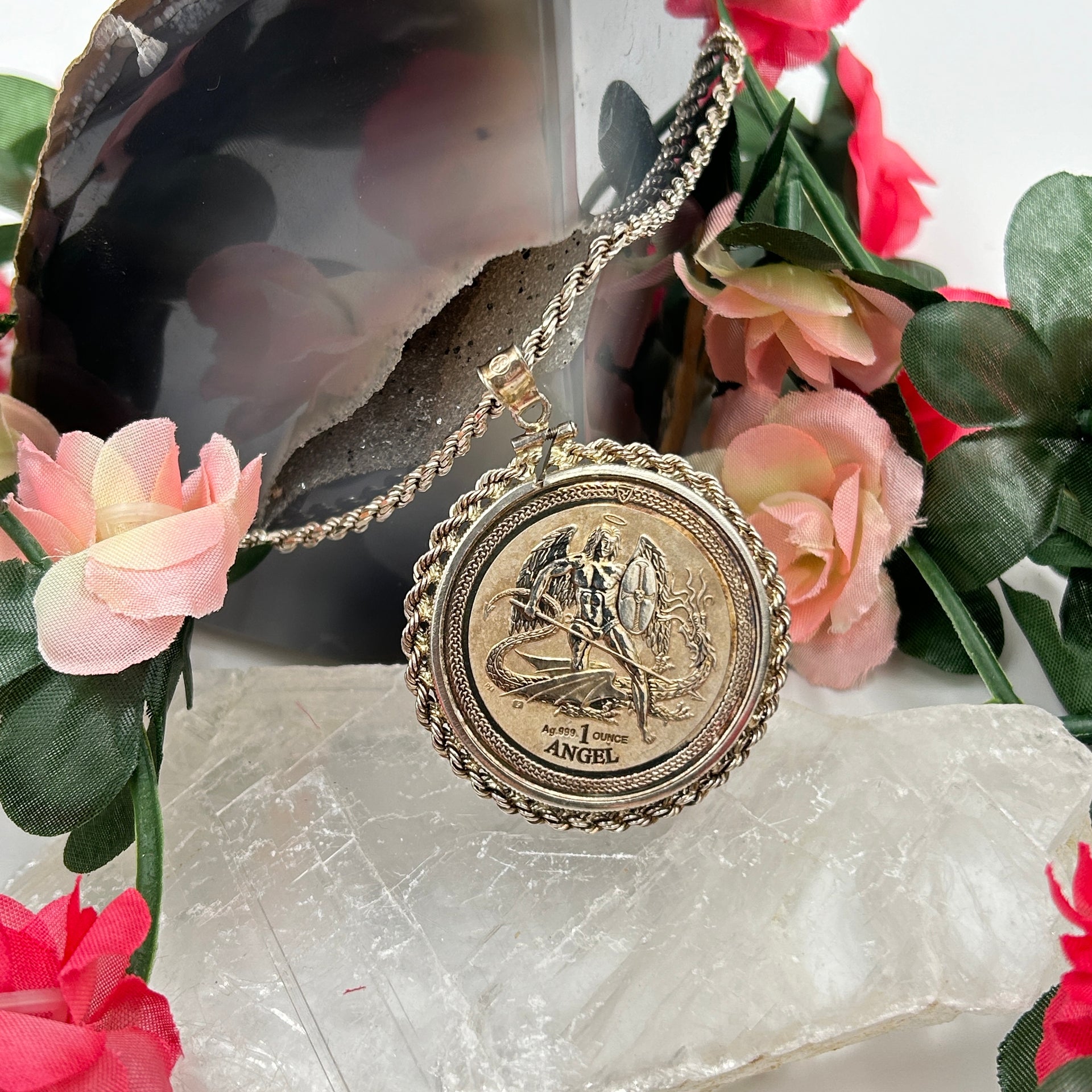 Sterling Silver 2016 Isle Of Man Angel .999 Coin Necklace