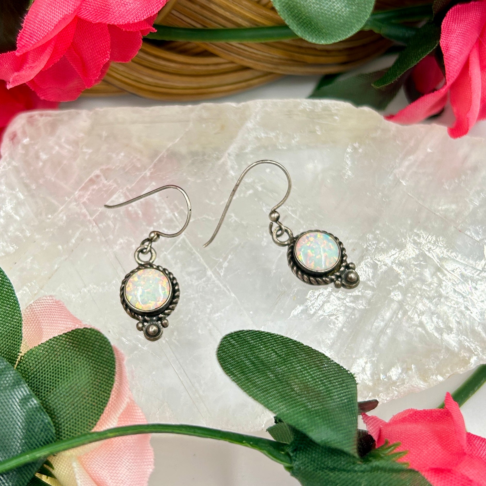 Sterling Silver Native American Gilson Opal Dangle Earrings