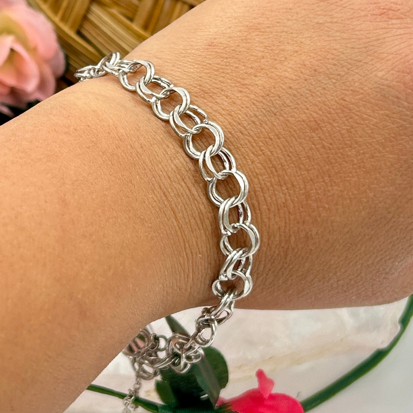Sterling Silver 8mm Double Rolo Link Bracelet - 10.7g & 7.5in