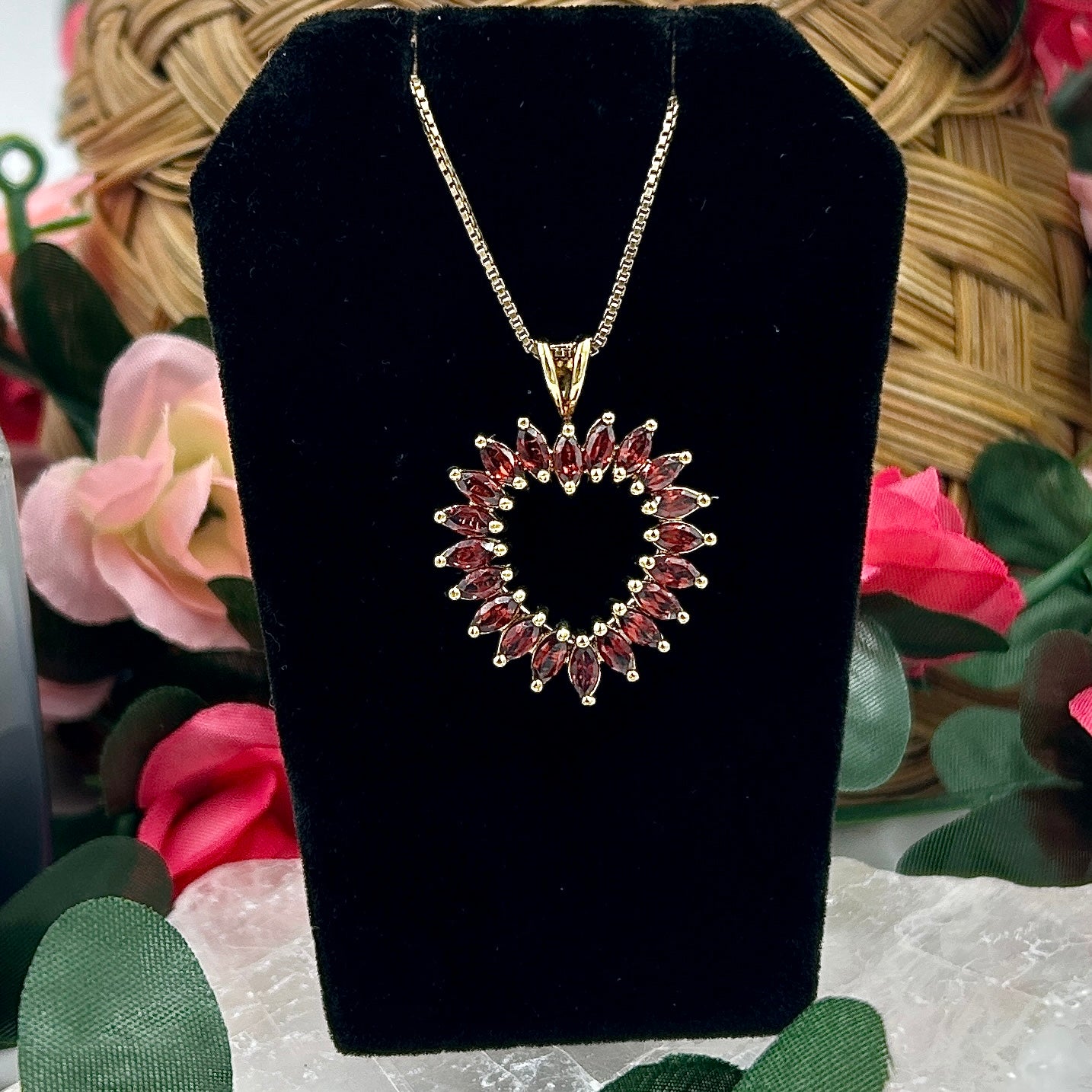 Gold Plated Sterling Silver 2ctw Garnet Heart Necklace