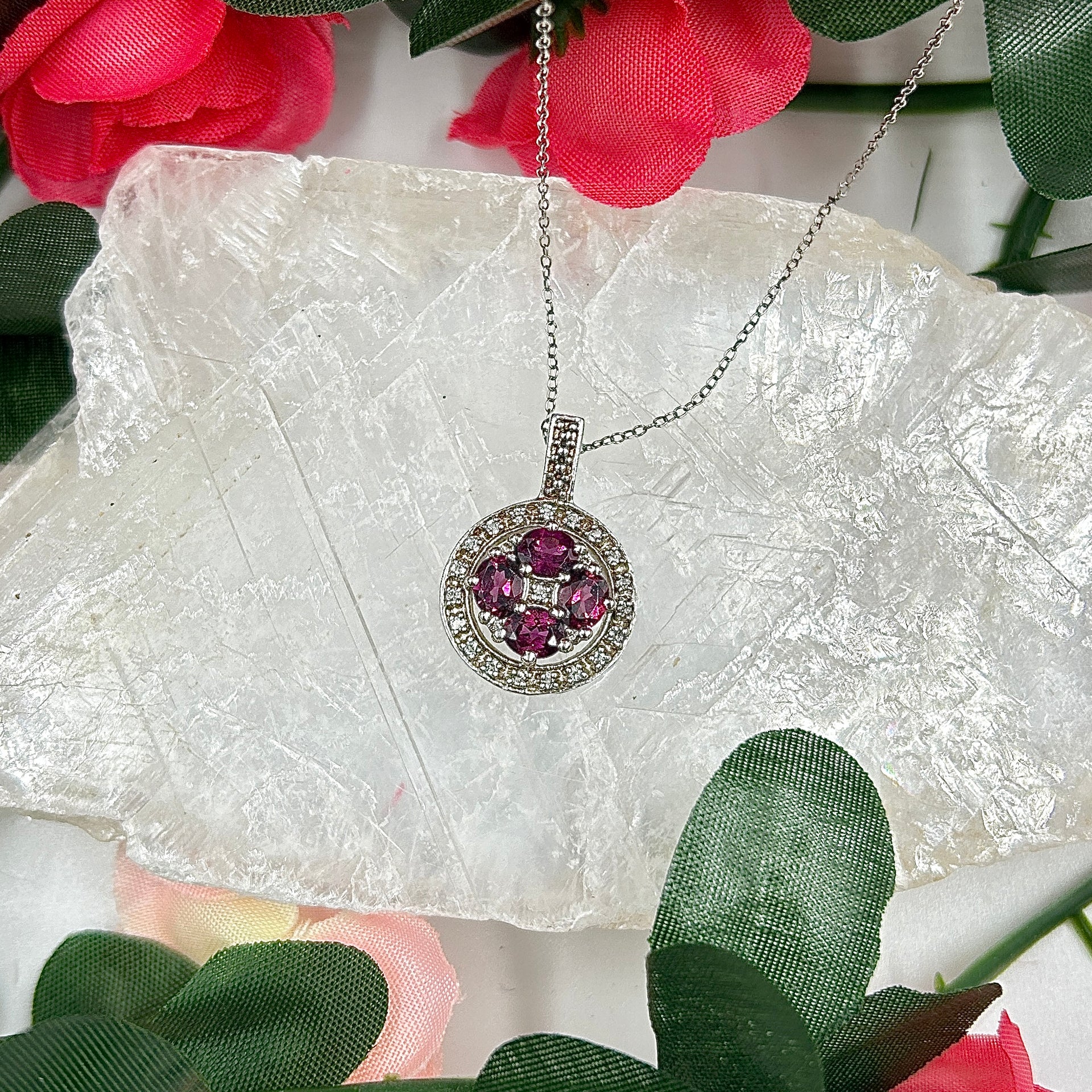 Sterling Silver 1ctw Rhodolite Garnet & Cubic Zirconia Necklace (18in, 3.6g)