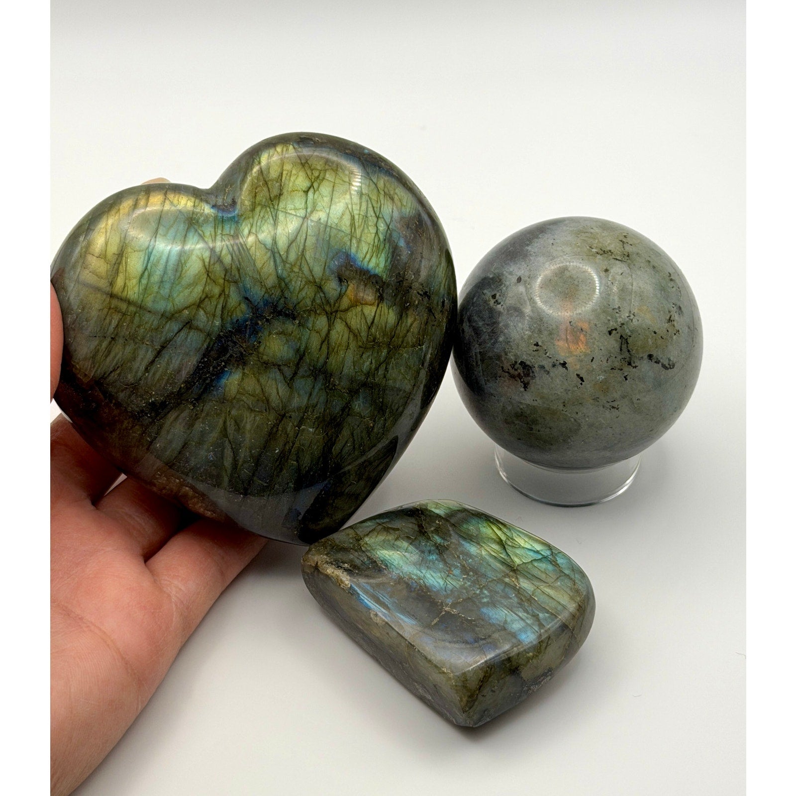 3PC 1lb 7.6oz Labradorite Sphere, Heart Lot