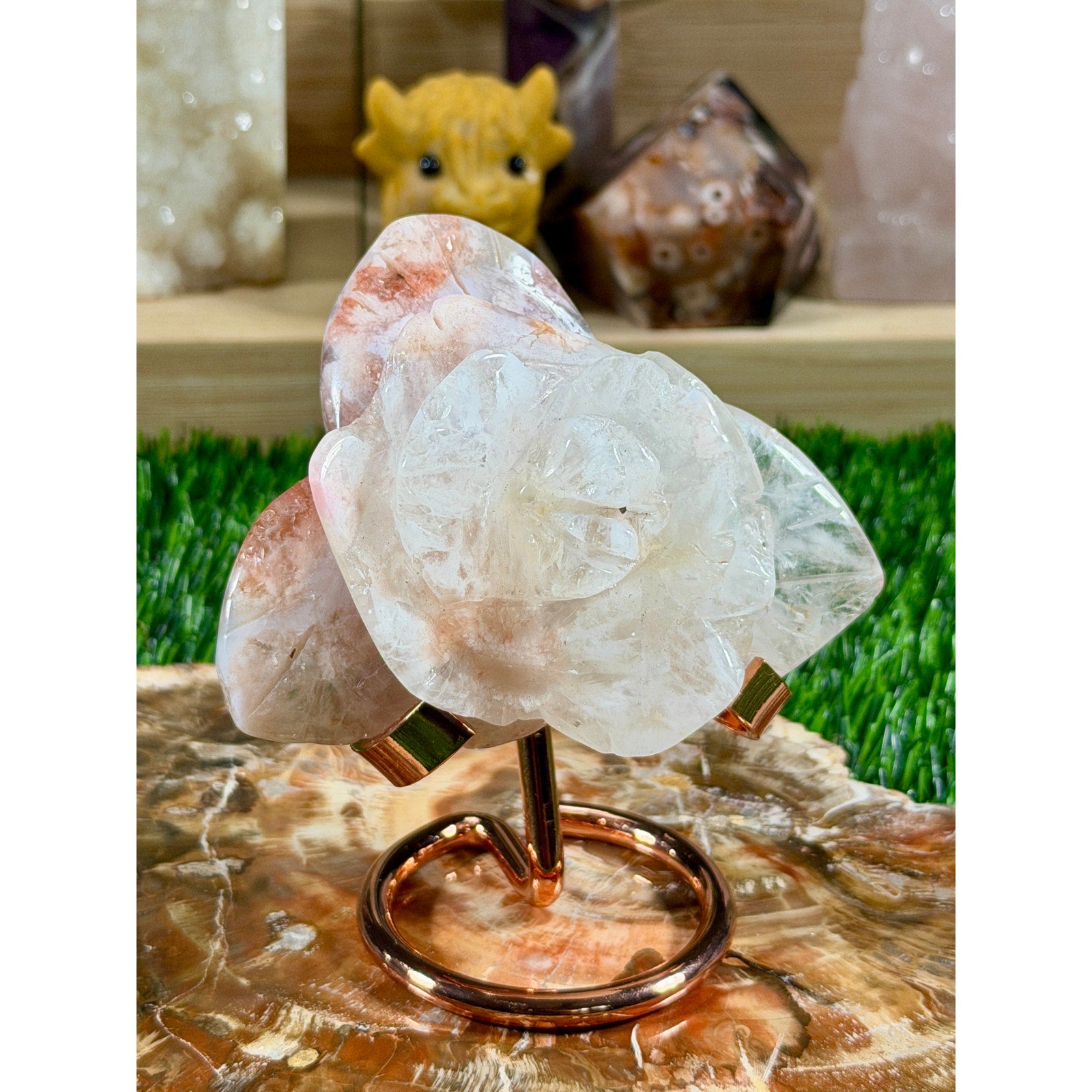 Flower Agate Flower Carving with Stand | Crystal Display Piece