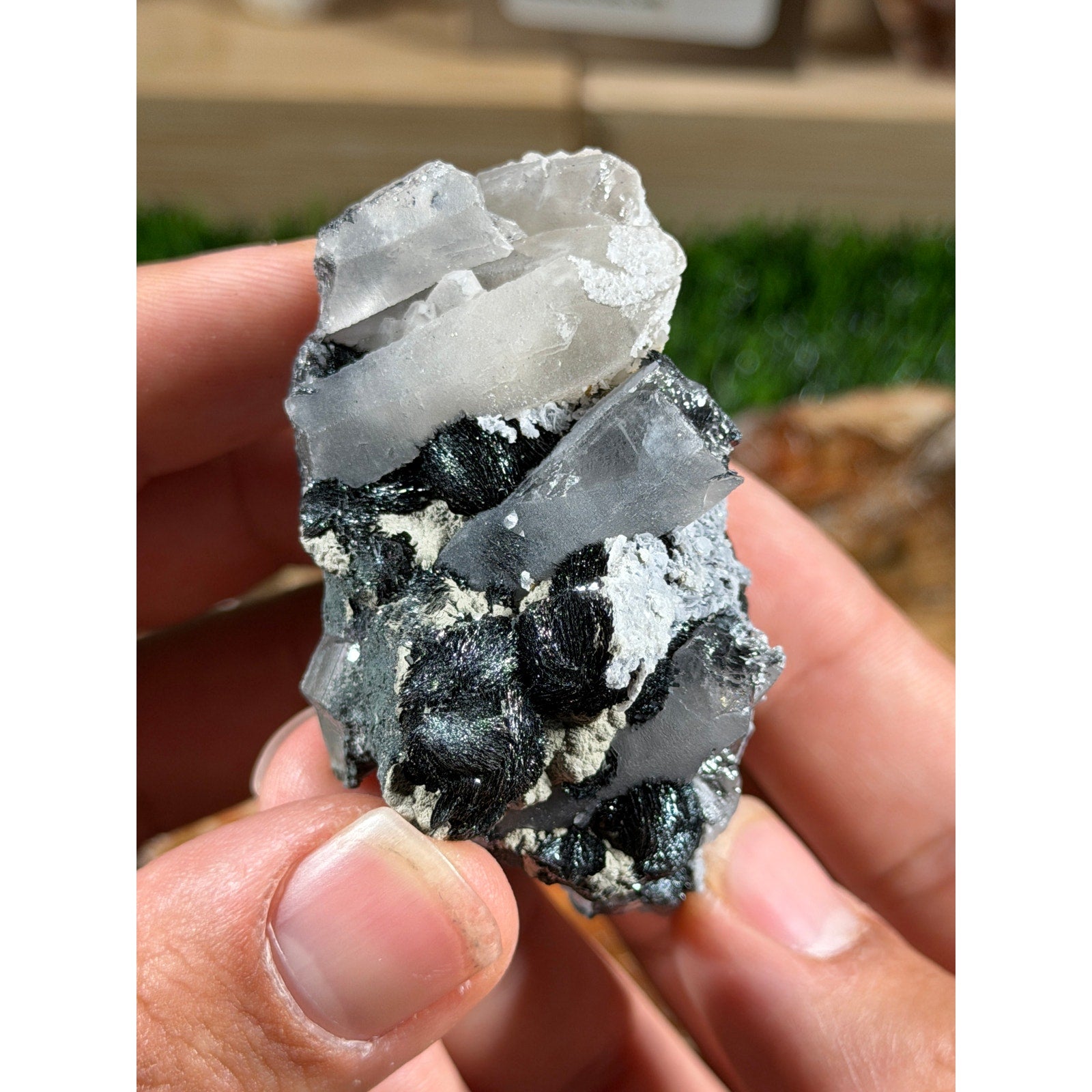 Quartz with Specularite Cluster | 3.4 oz | Sparkly Black & Clear Specimen