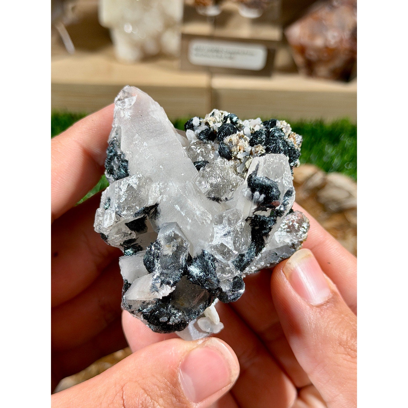 Quartz with Specularite Cluster | 3.4 oz | Sparkly Black & Clear Specimen