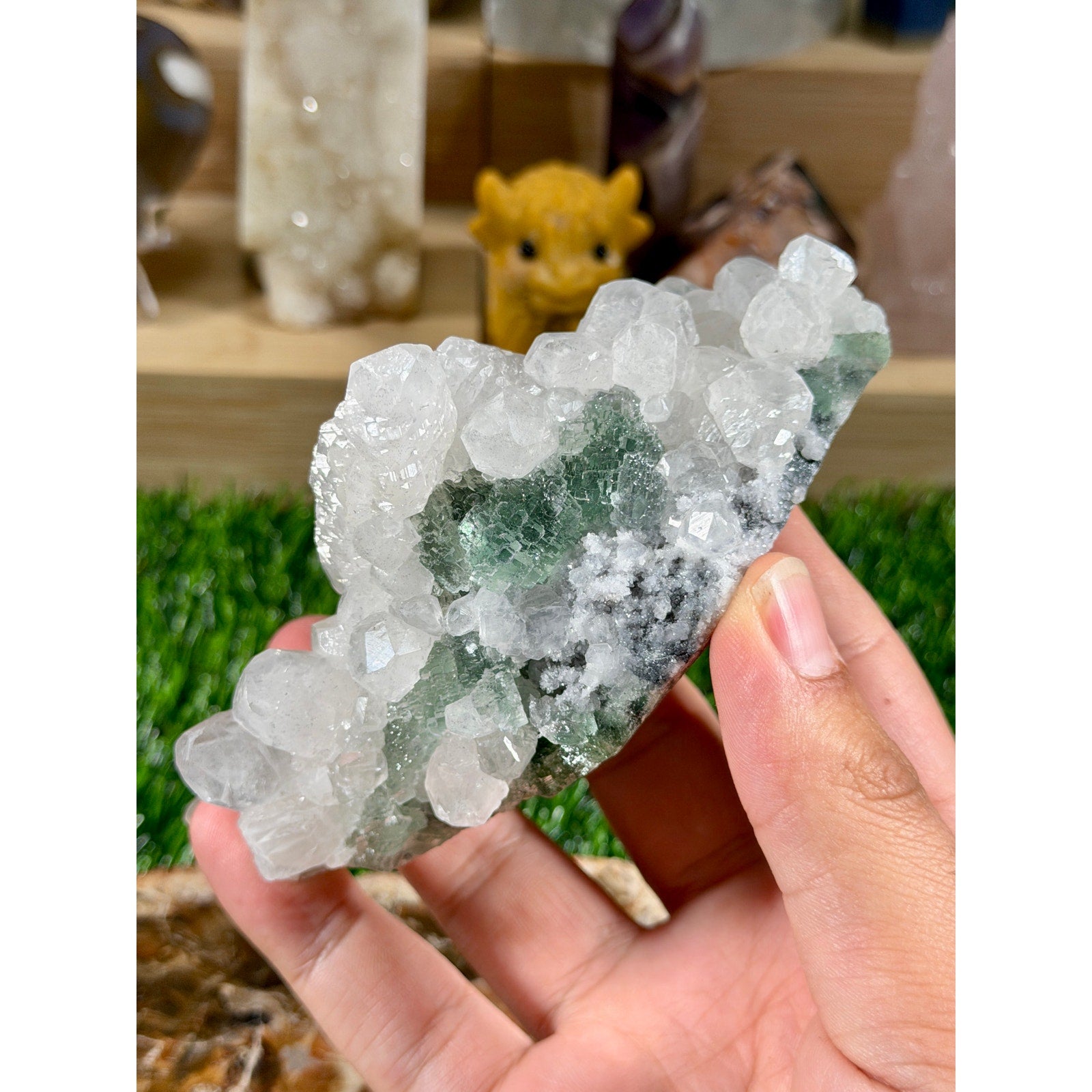 Green Fluorite on Calcite China, 12.1 oz (343g)