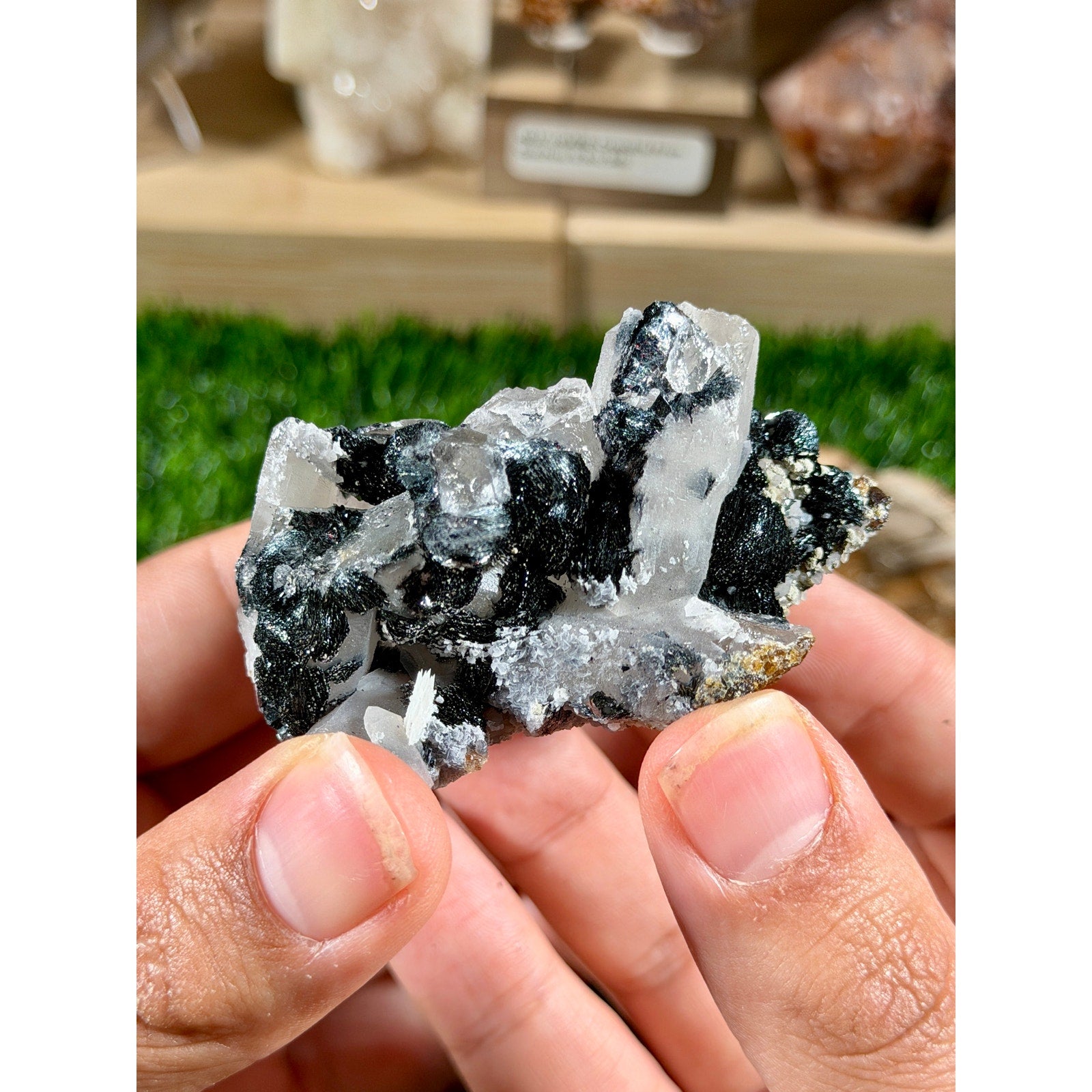 Quartz with Specularite Cluster | 3.4 oz | Sparkly Black & Clear Specimen
