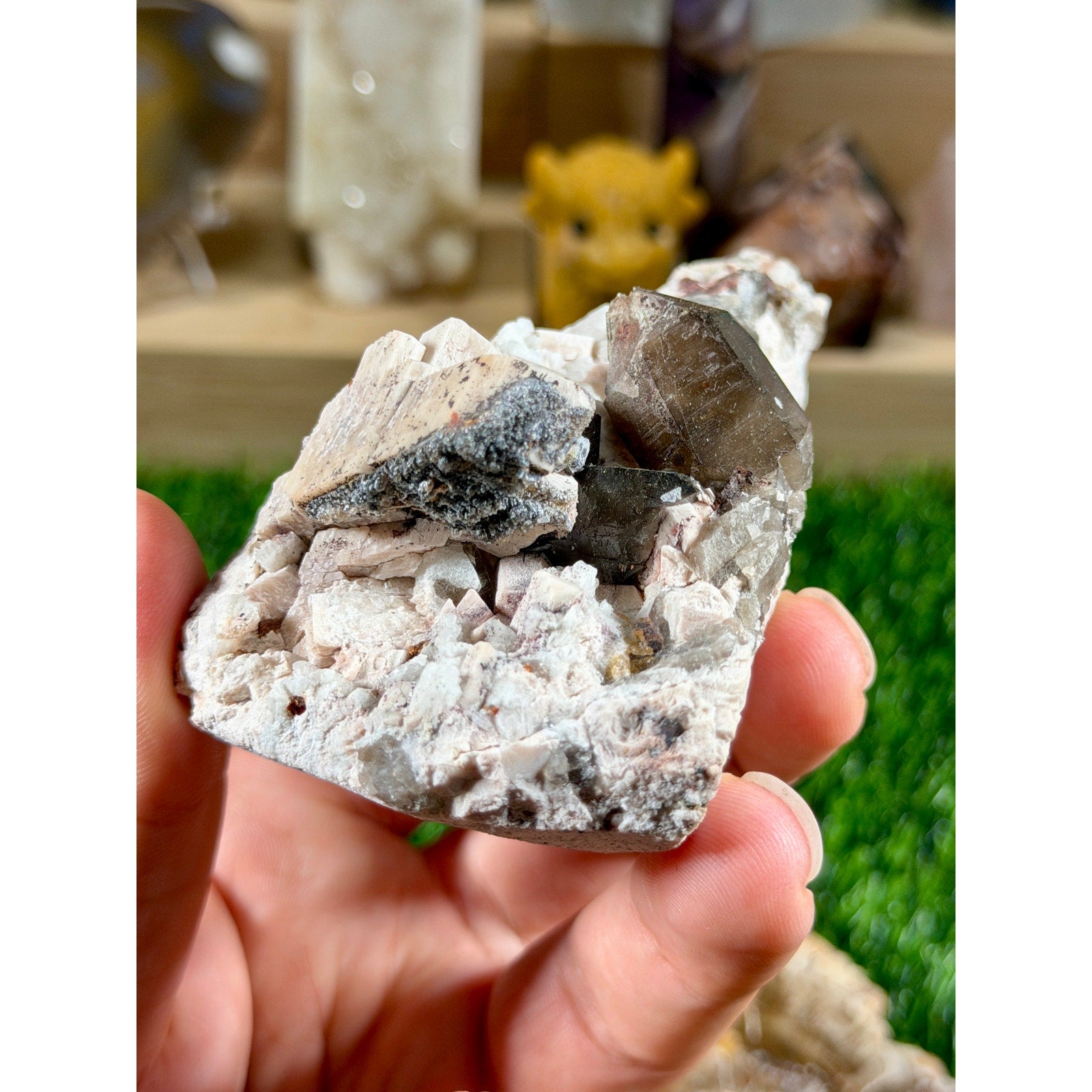 Smoky Quartz with Fanta Garnet & Hyalite Fujian, China