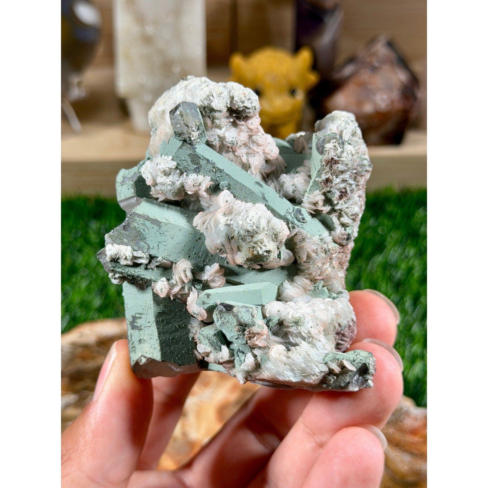 Matcha Quartz with Calcite | HGL Mine, China | 7.5 oz / 213 g | UV-Reactive