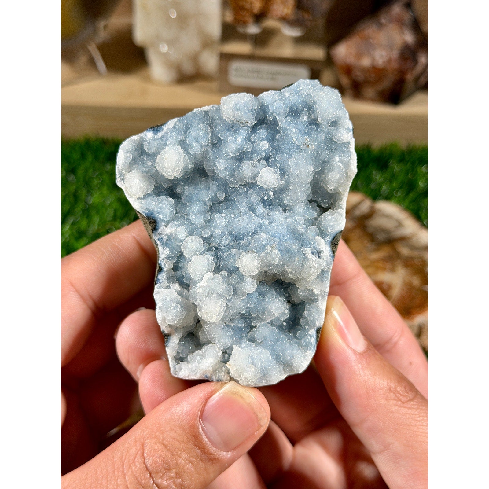 Blue Chalcedony with Druzy | 6.6 oz | Sparkly Blue Crystal Cluster
