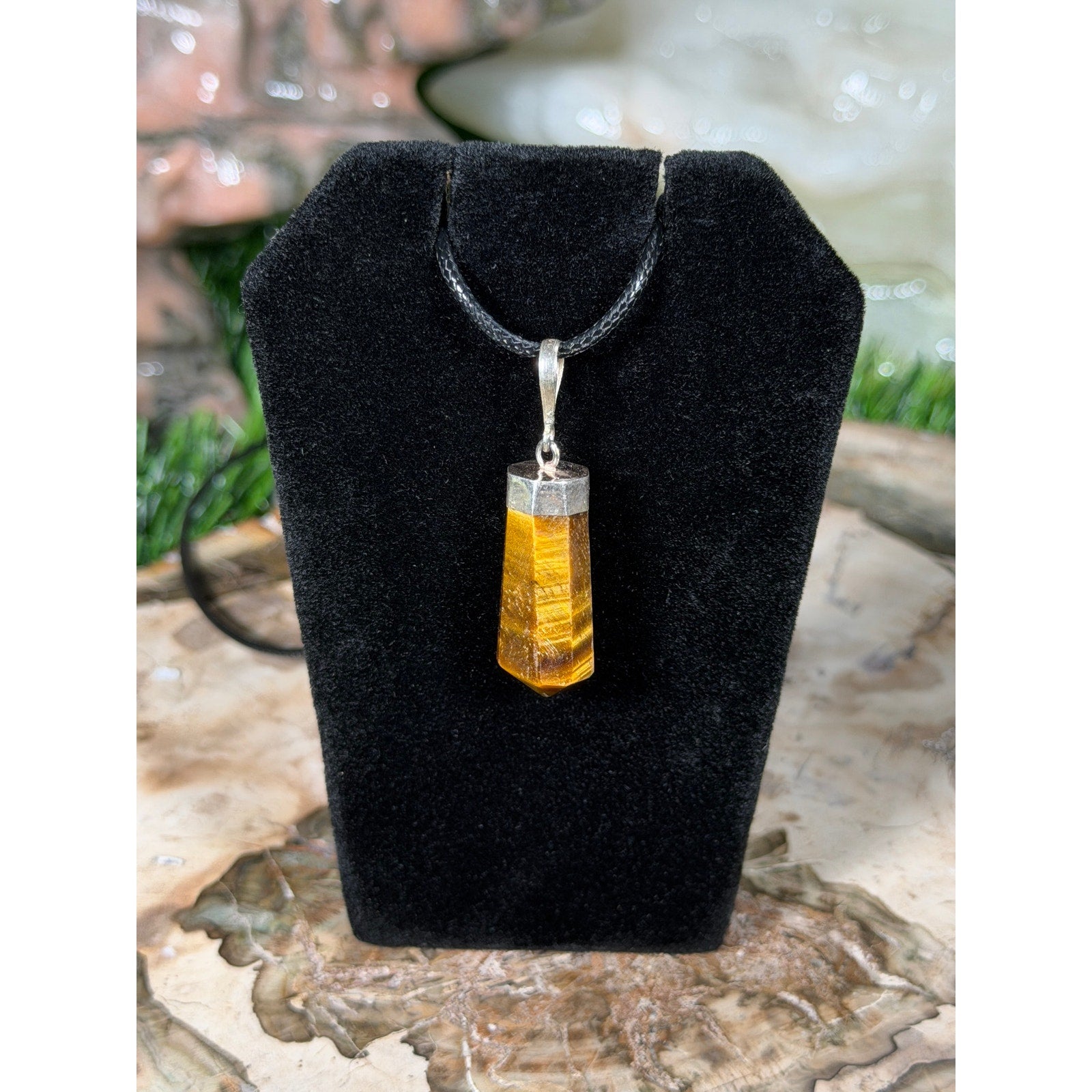 Sterling Silver Tiger's Eye Crystal Pendant w/ FREE 19in Black Cord Necklace