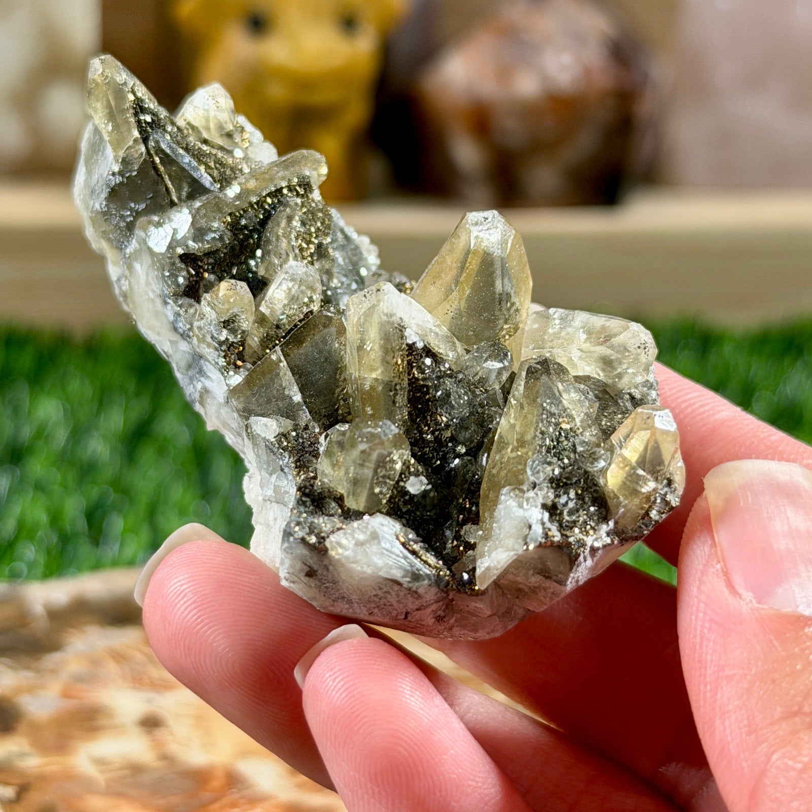 RARE Dogtooth Calcite With Pyrite Crystal Cluster from Hubei China 2 oz