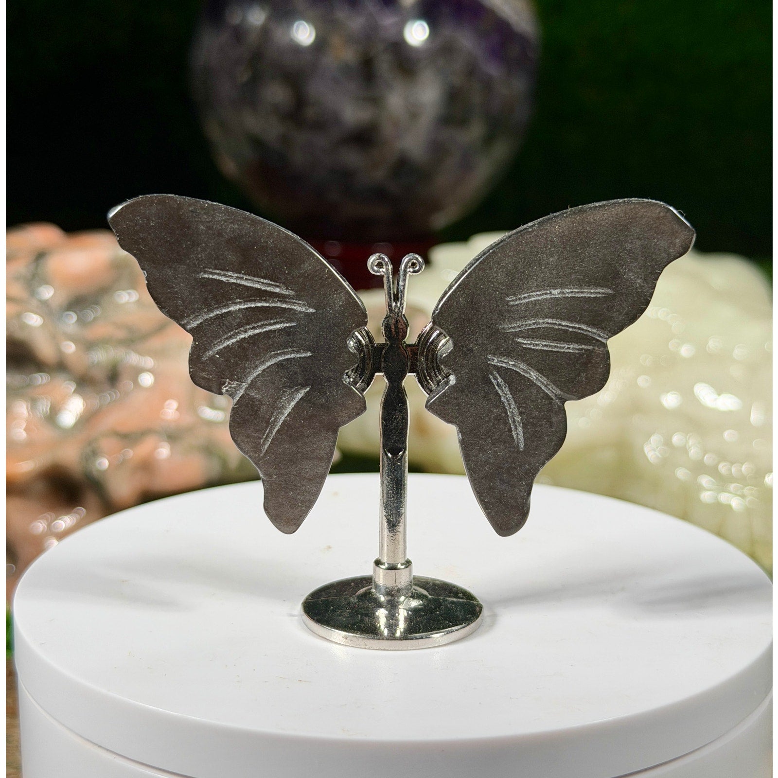 Silver Sheen Obsidian Crystal Butterfly Wings