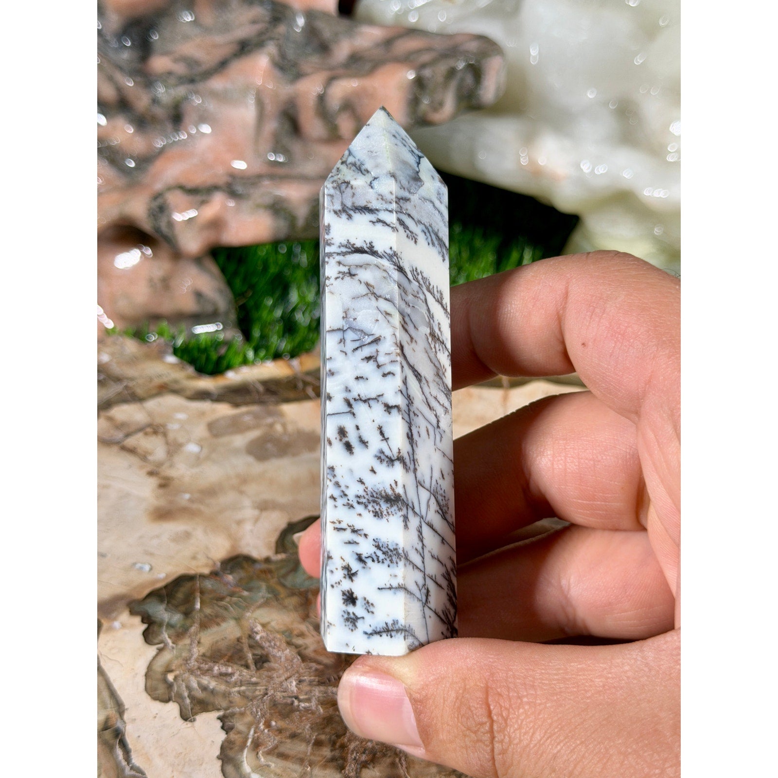 Dendritic Jasper Crystal Tower 3.5 in 3.5 oz