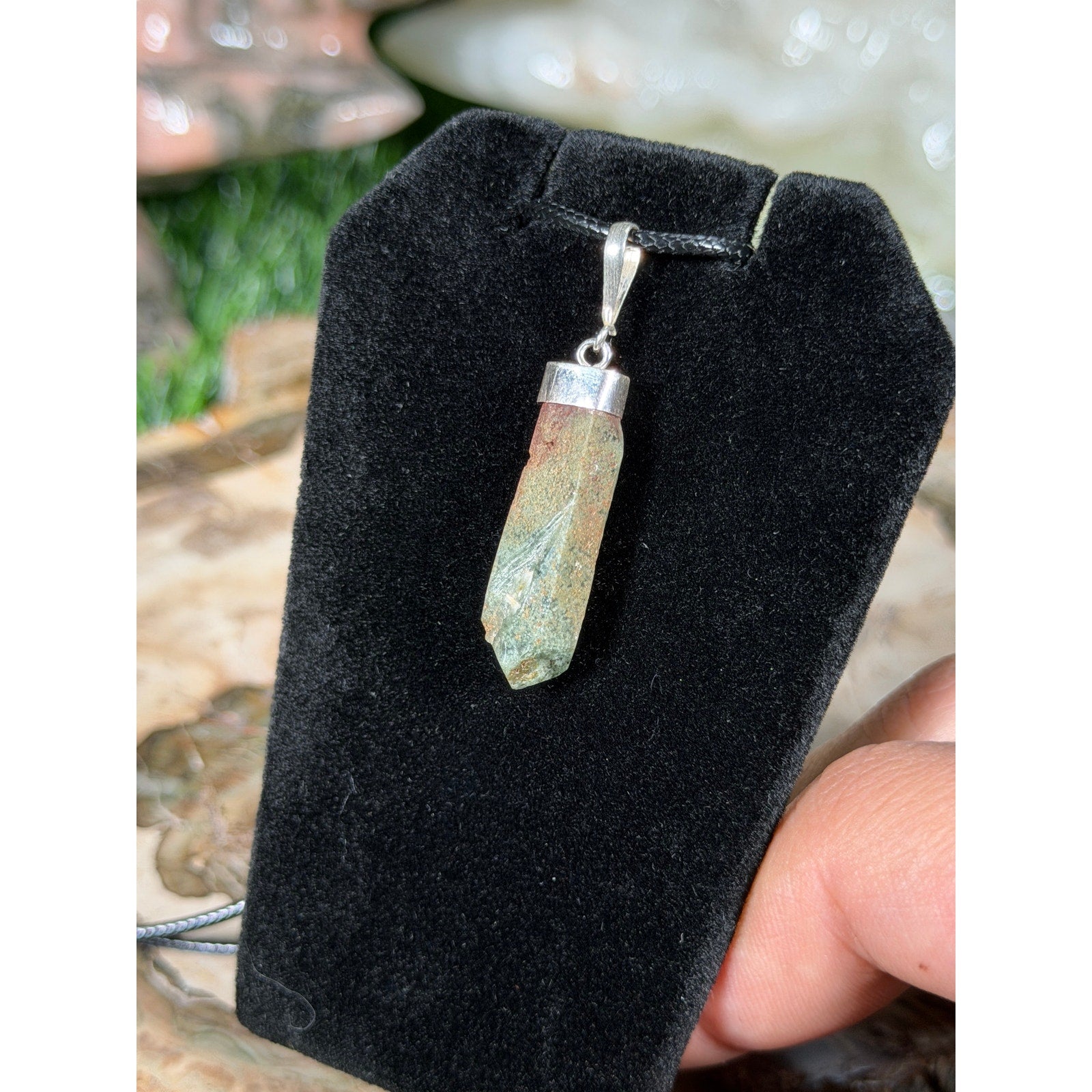 Sterling Silver Garden Quartz Pendant w/ FREE 19in Black Cord Necklace