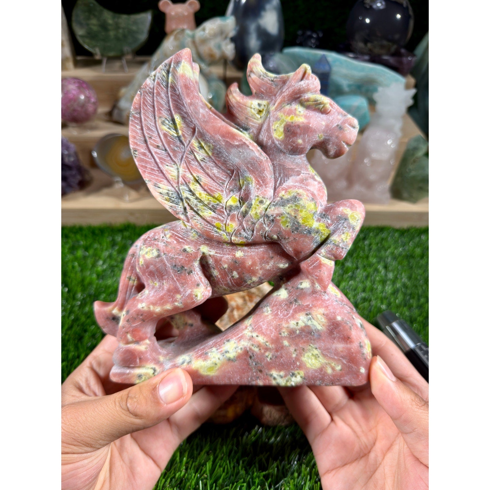 Plum Blossom Pegasus Carving | 3 lb 13.6 oz | Red Aventurine & Serpentine